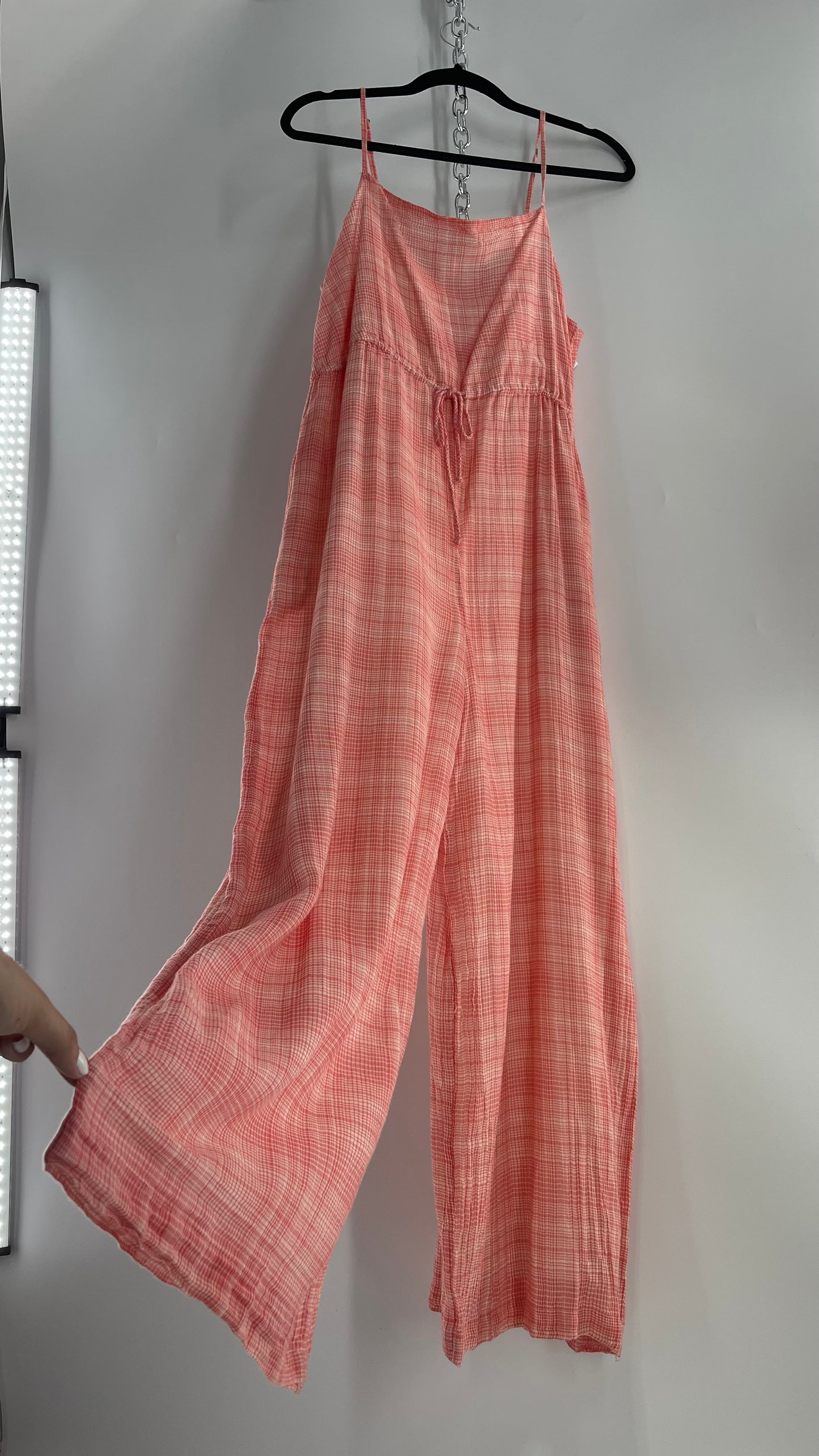 Urban Outfitters Gingham Plaid Red Picnic Jumpsuit (Large)