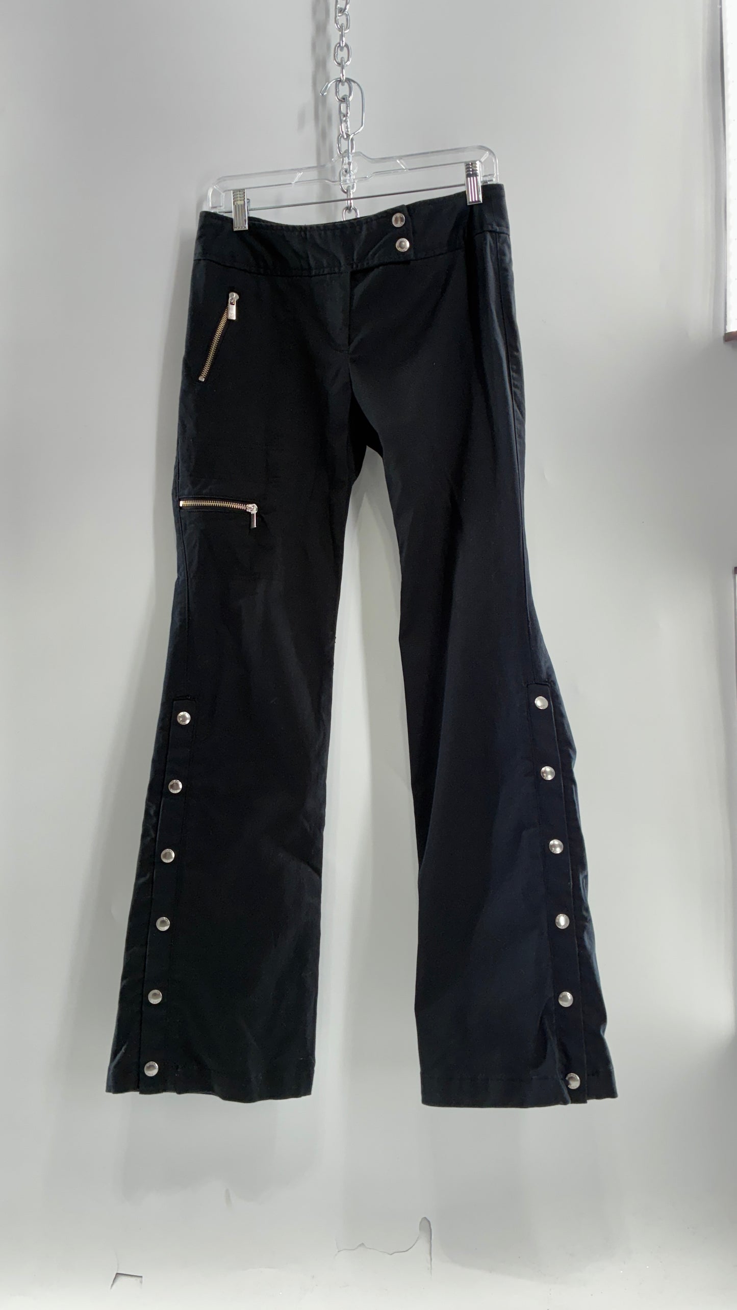 Vintage MICHAEL KORS Black Button Leg Kick Flare Low Rise Pants with Zipper Details and Side Closure (6)