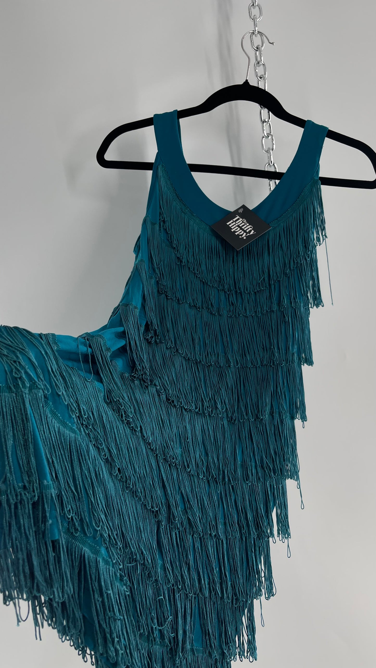 Vintage Teal Fringe Cowgirl Party Tunic Mini Dress (Small)