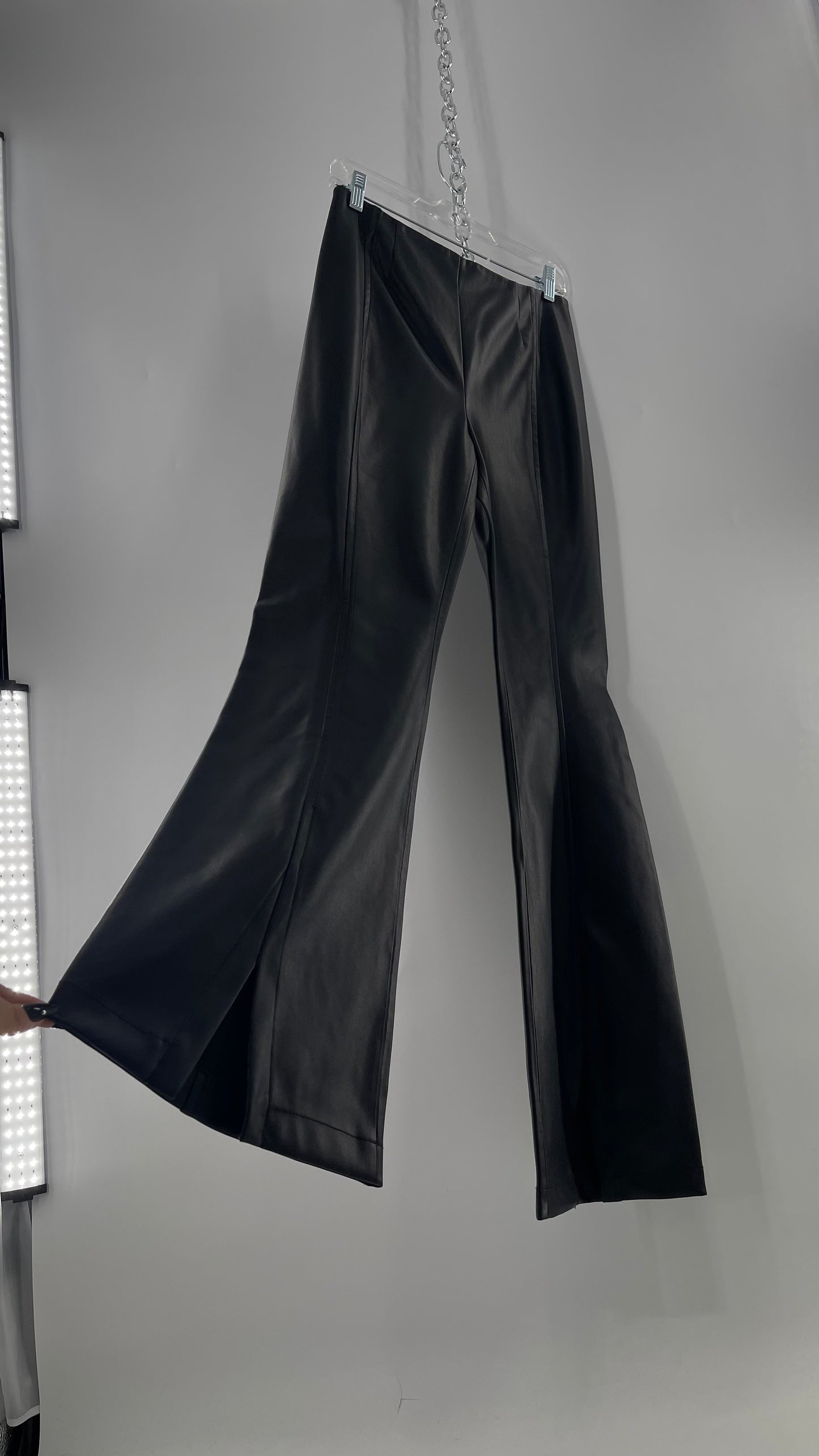 Free People Black Vegan Leather Kick Flares (28)