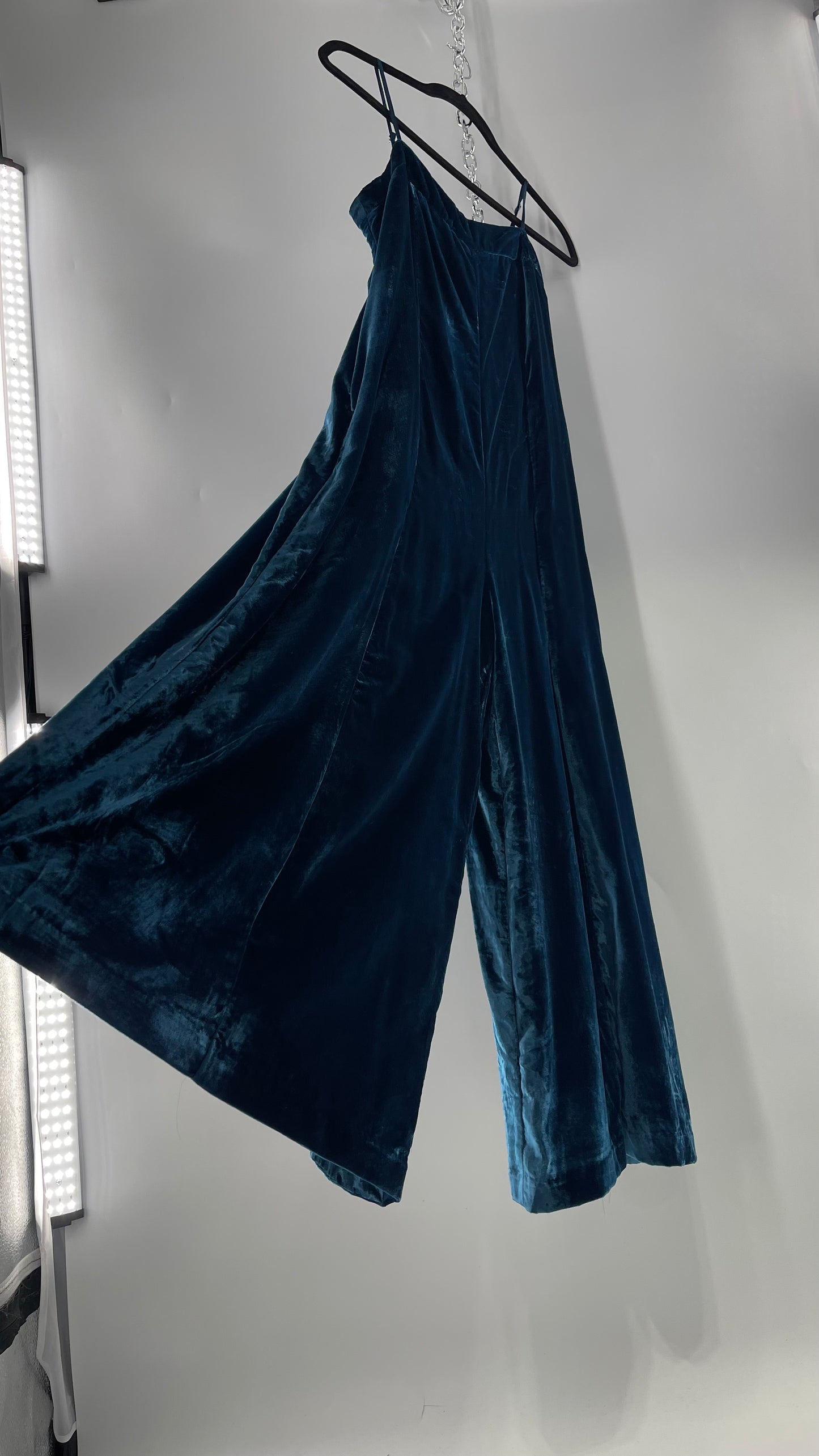Anthropologie Blue Velvet Velour Wide Leg Jumpsuit (2)