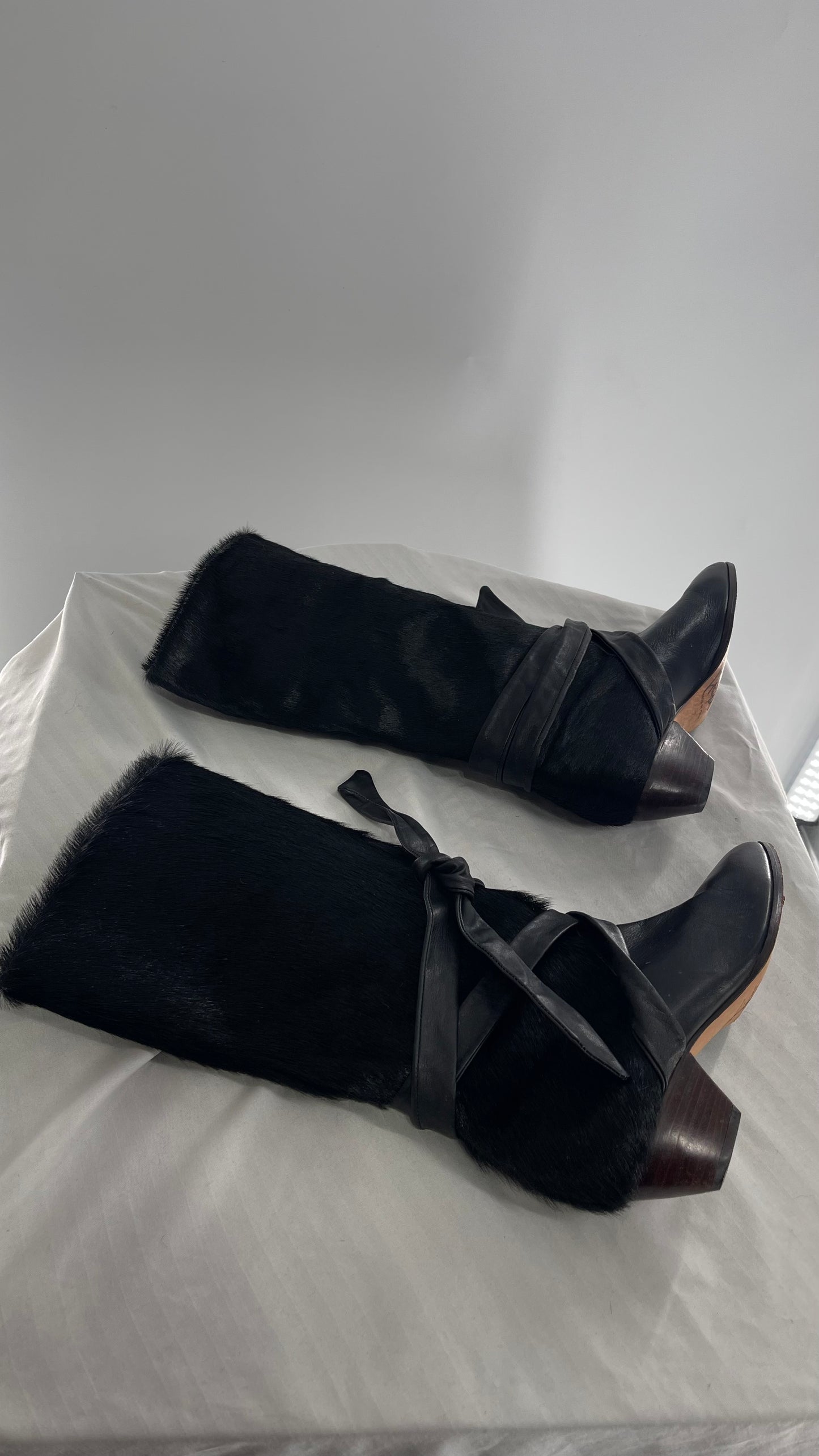 Vintage Nickels Black Italian Fur Boot with Leather Straps (7)