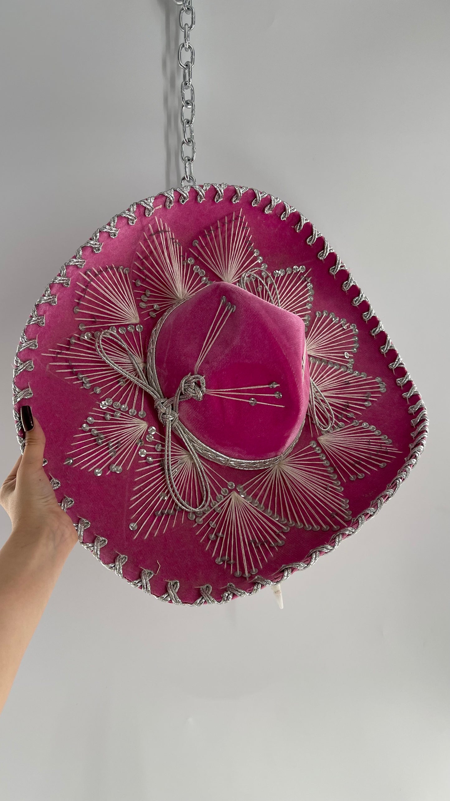 Vintage 1970s Pink and Silver Salazar Yepez Sombrero