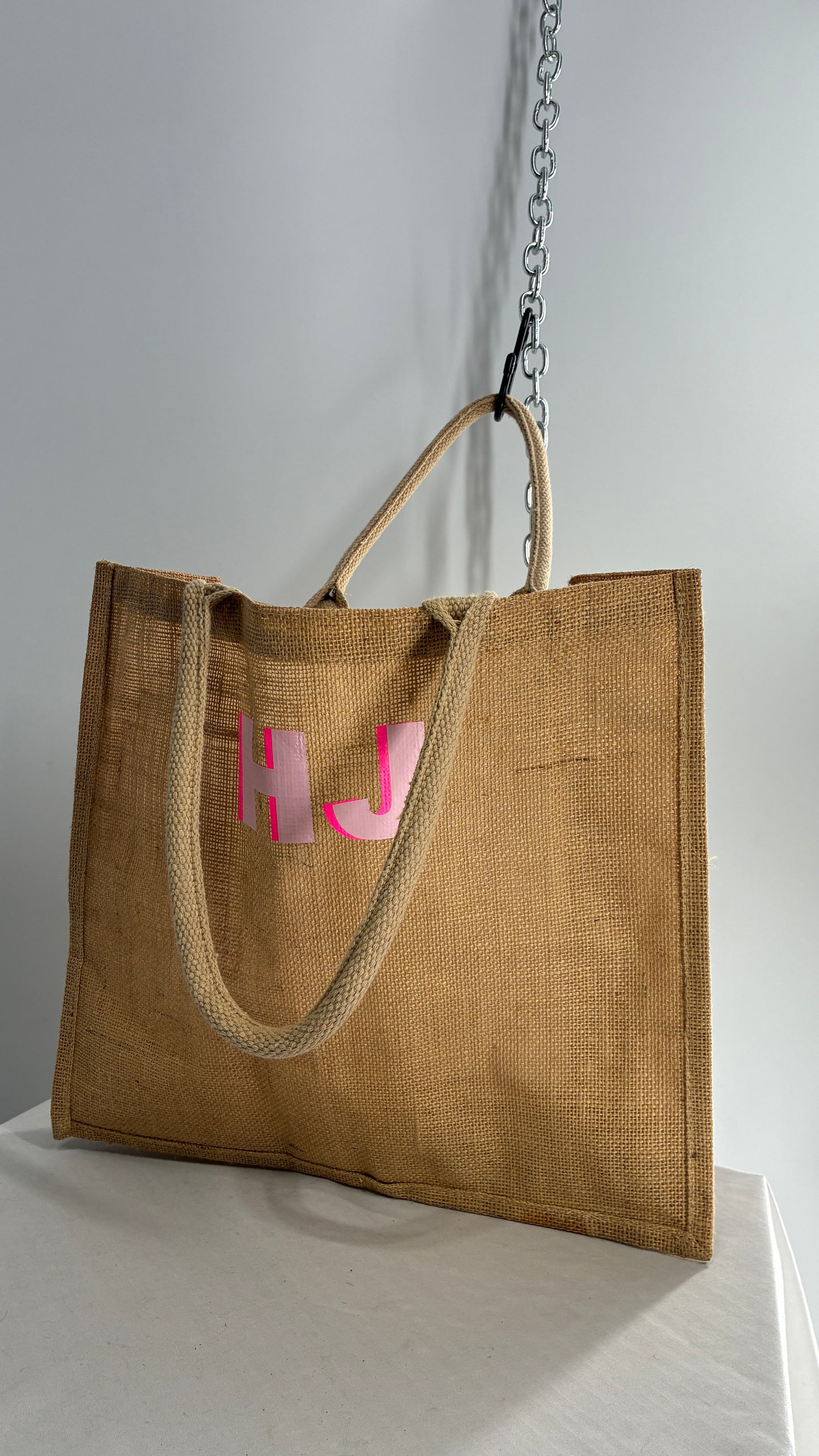 Vintage Burlap Monogram Beach Bag