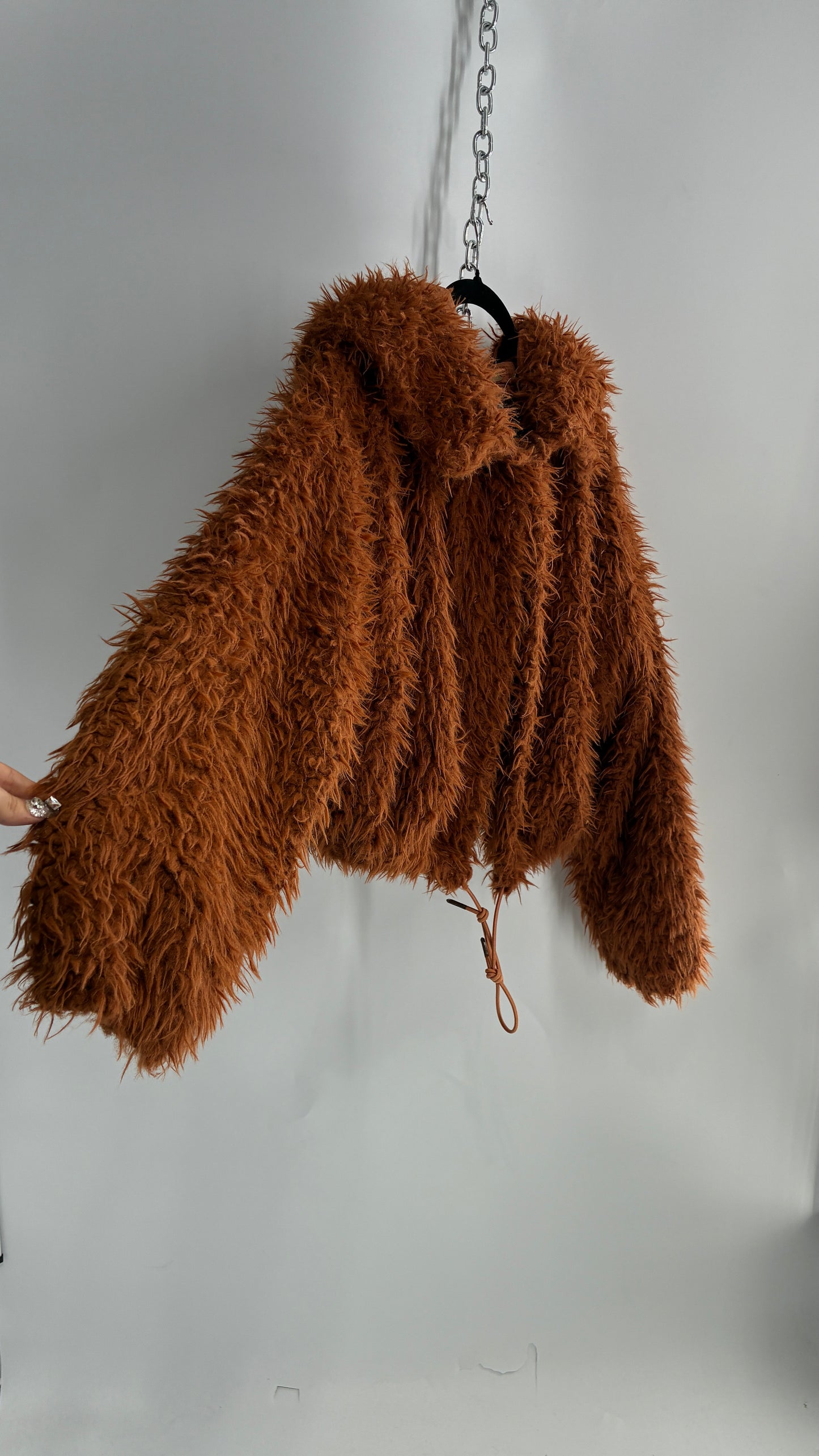 Free People Shaggy Hooded Bomber Style Jacket (Large)