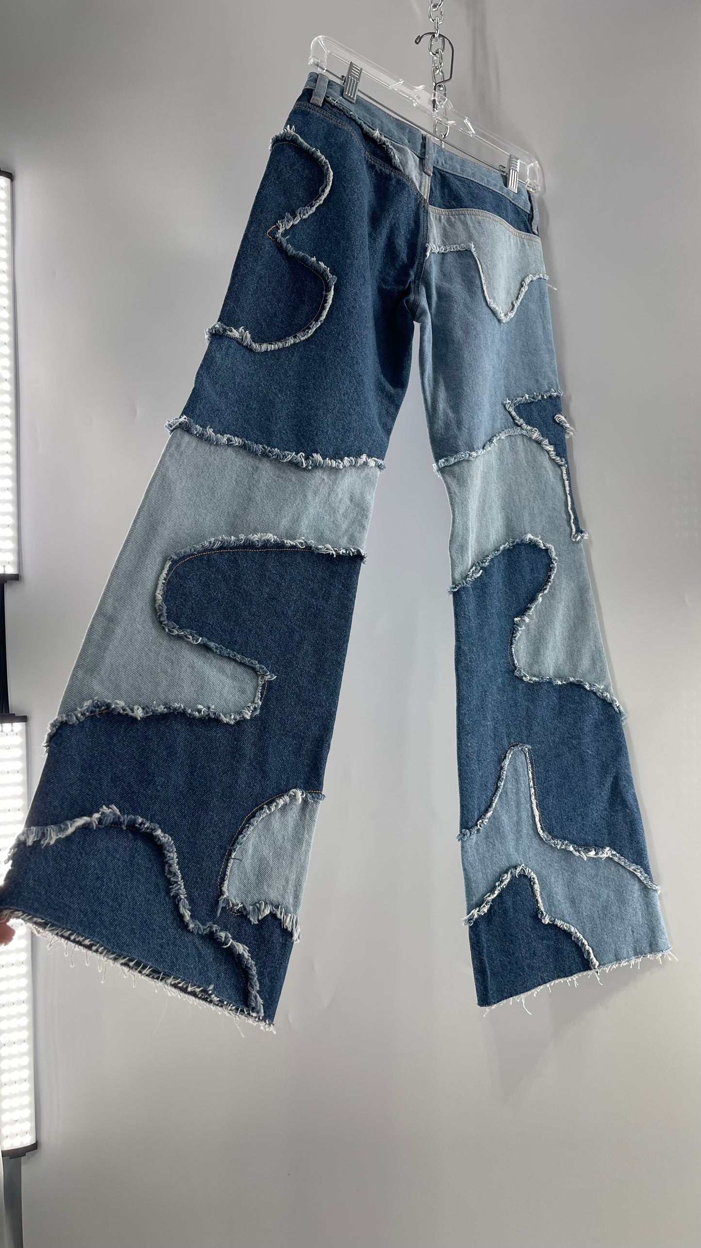 Free People Multi Denim Toned Wavy Patched Jeans (25) ***WITH TAGS***