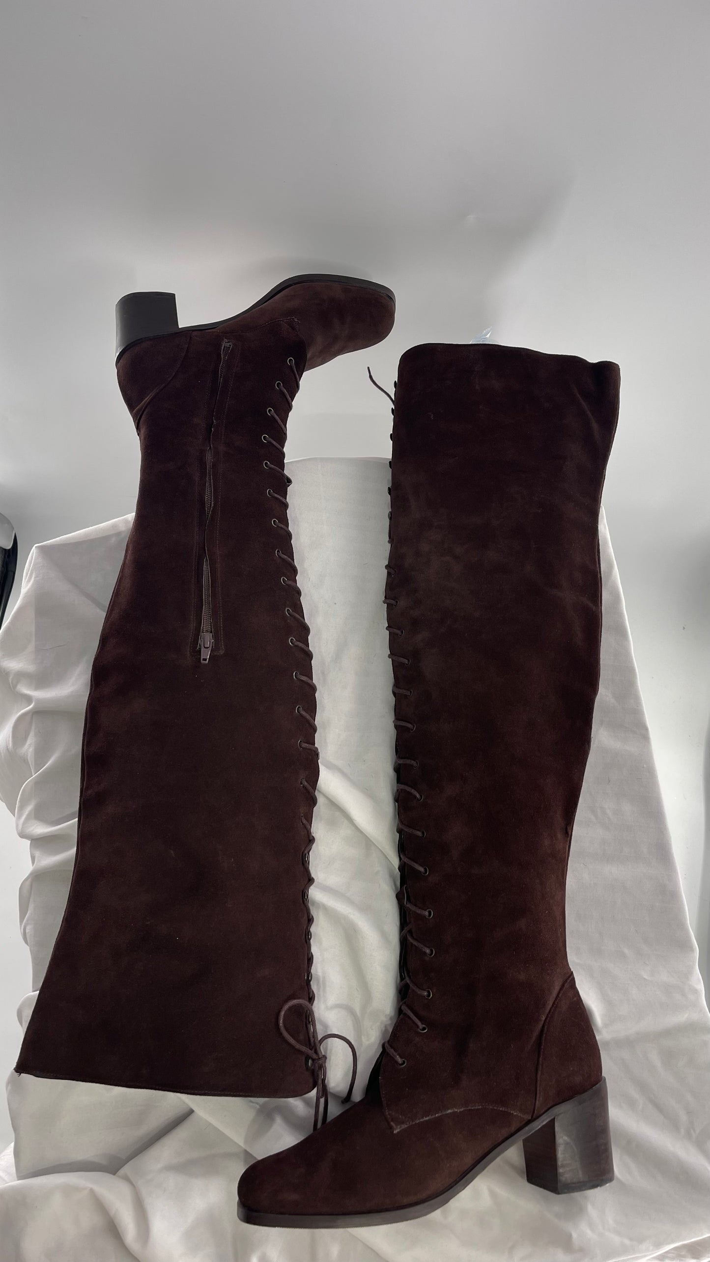 Vintage Kenneth Cole Over the Knee Brown Genuine Suede Leather Combat Boots (8.5)