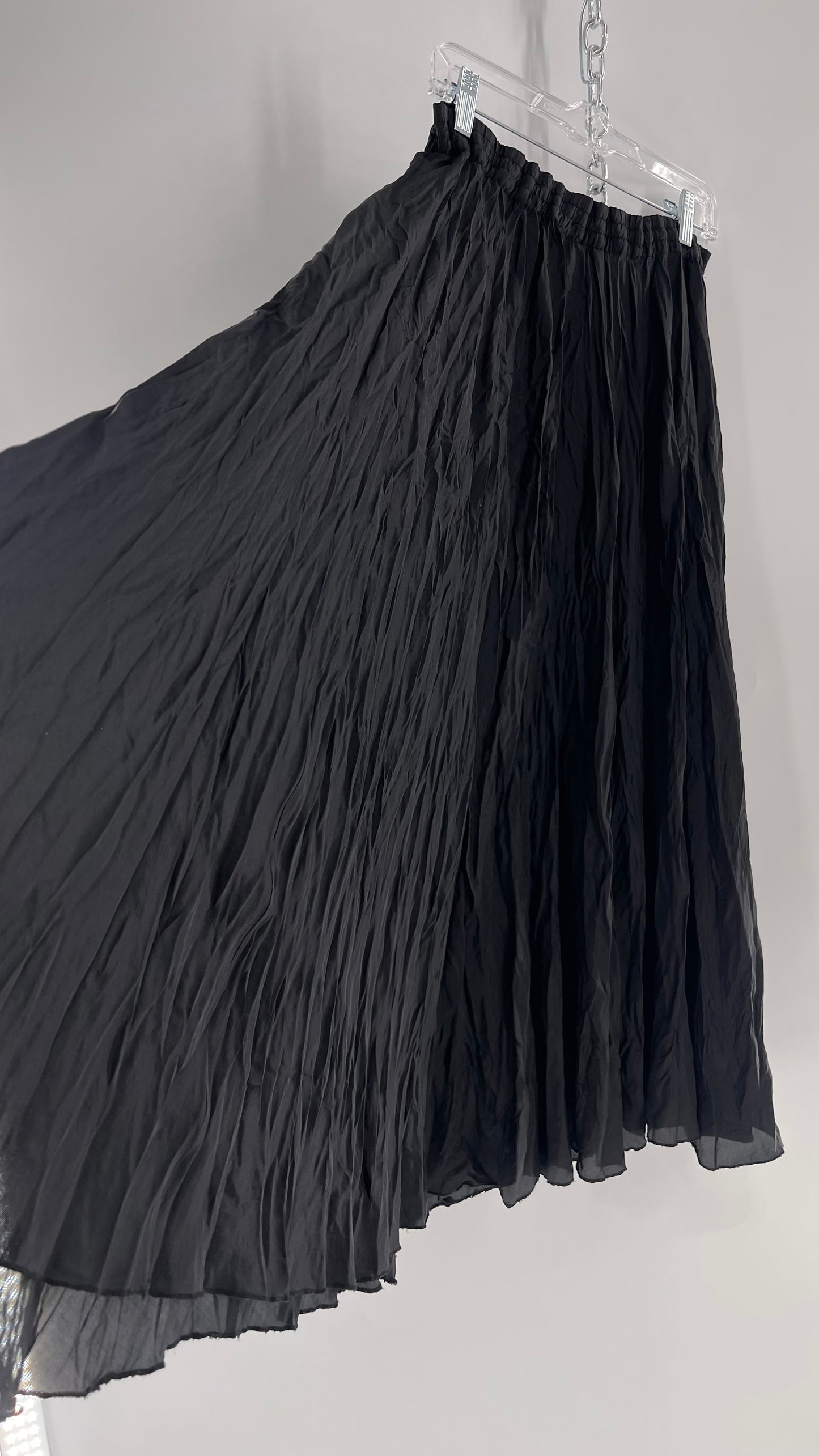 Vintage Adrian Jordan Black Full Length Crinkle Skirt 100% Silk (18/20)