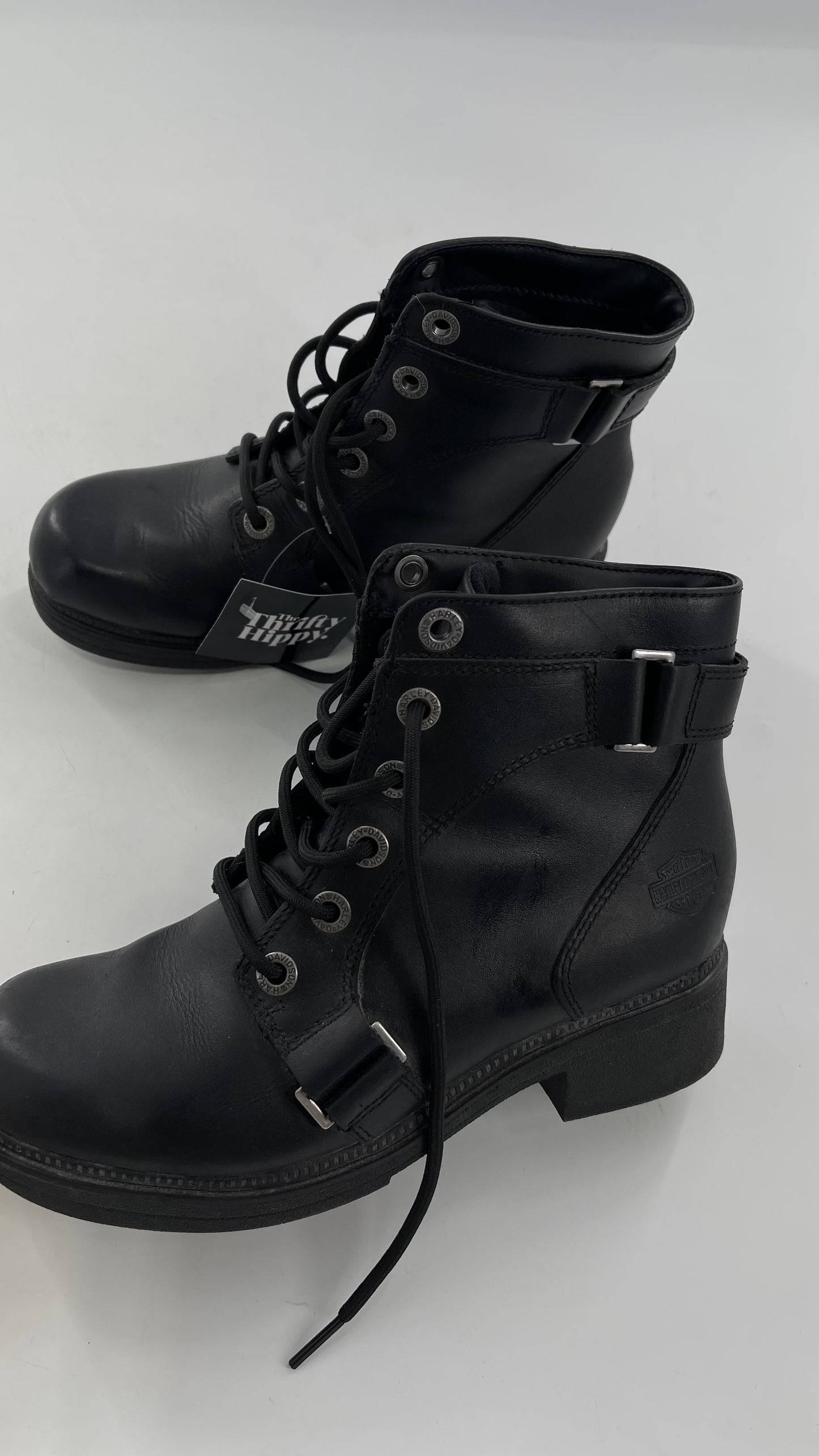 Harley Davidson Black Leather Combat Boots (8.5)