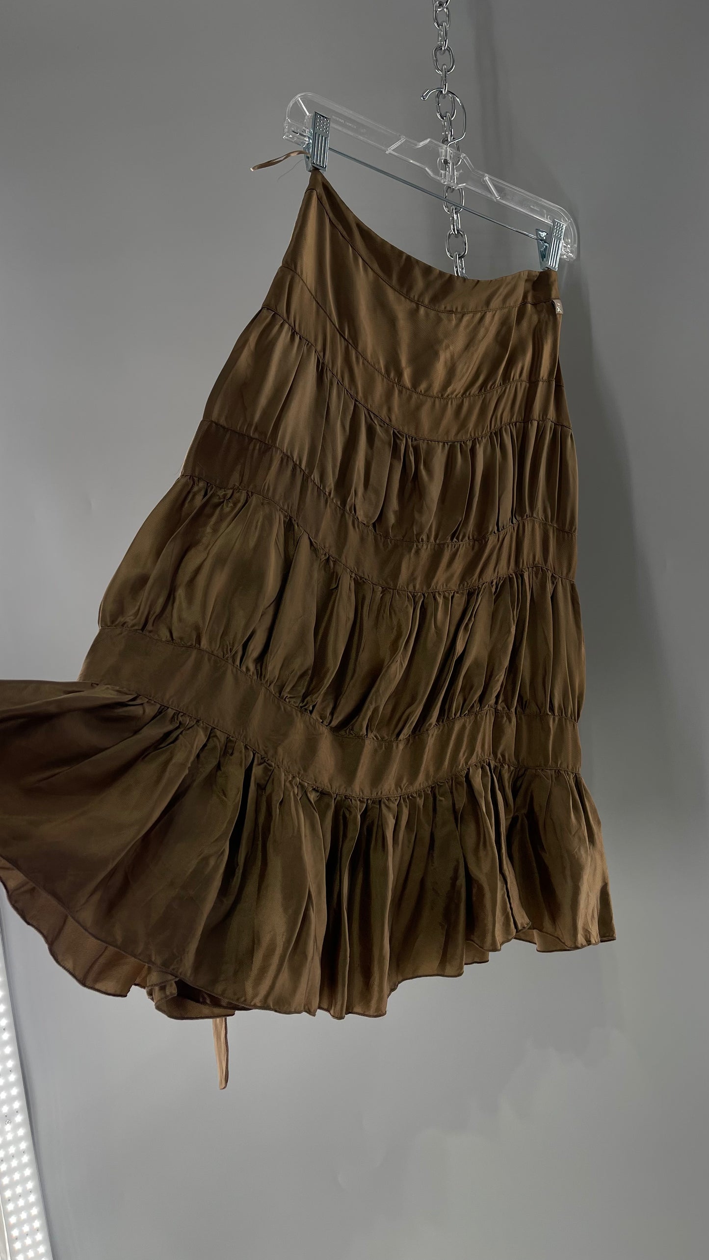 Ysatis Greece Bronze Metallic Fabric Skirt with Dainty Feminine Bow Detailing on Side (1)