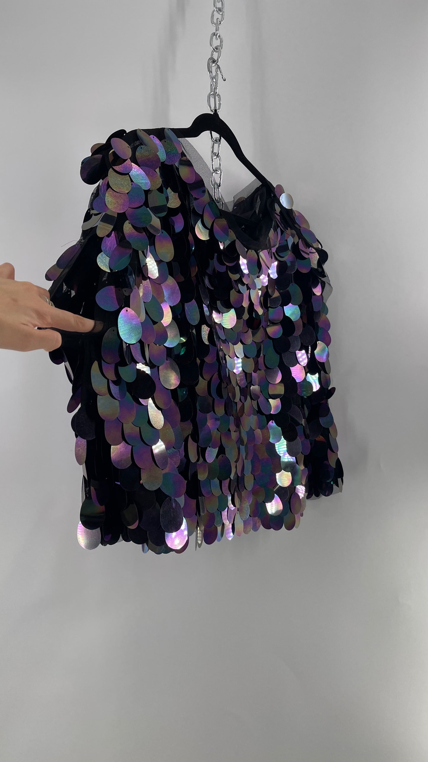 Free People Oversized Iridescent Purple/Indigo Color Changing Sequins (XS)