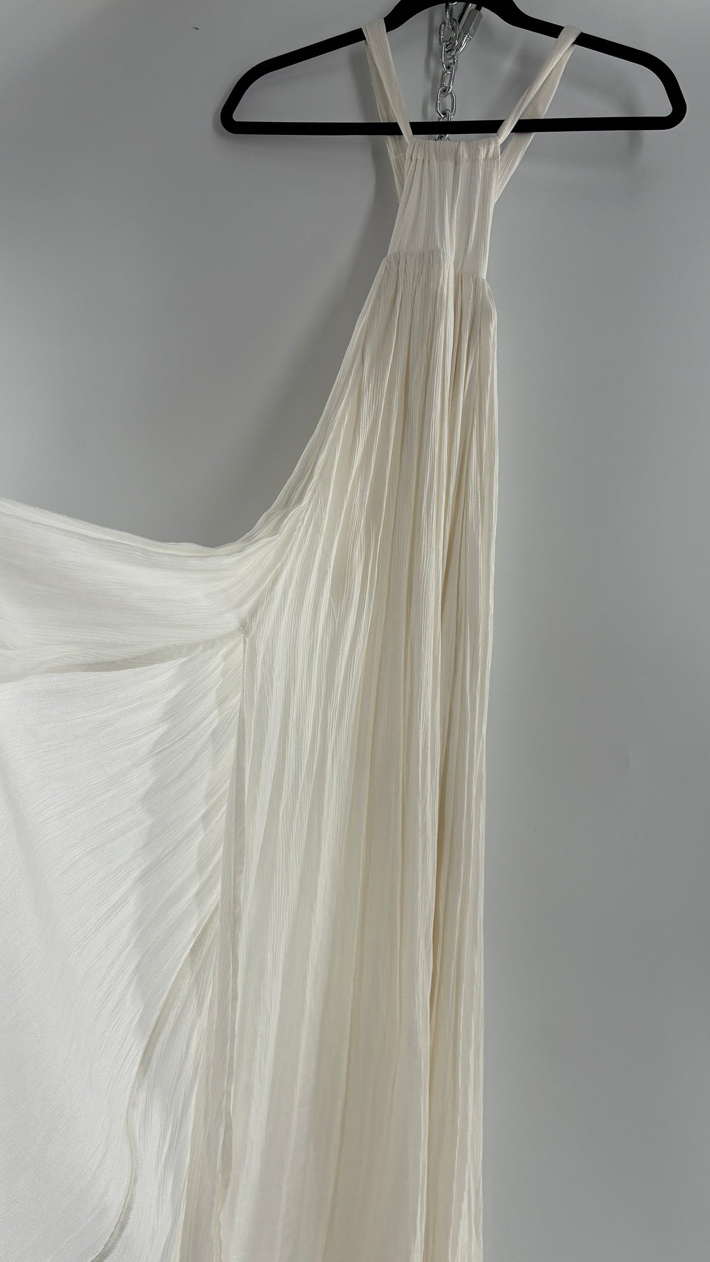 Free People White Voluminous Maxi Gown with Low Open Back (XS)