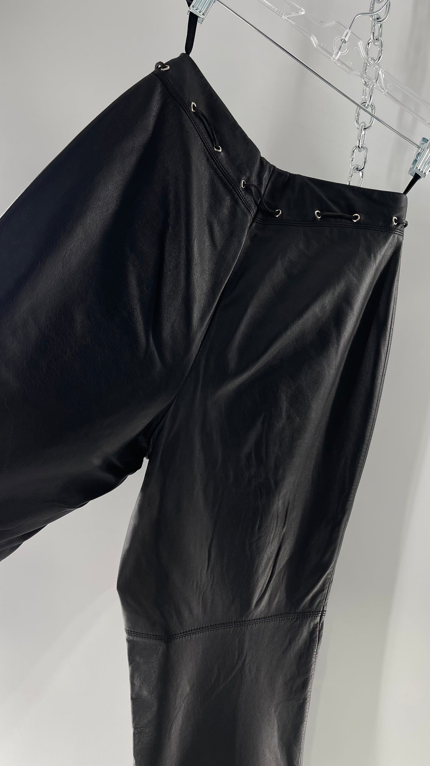 Vintage 90s RALPH Ralph Lauren Thin Leather Pants with Thread Through Grommet Detail on Waistline (4)