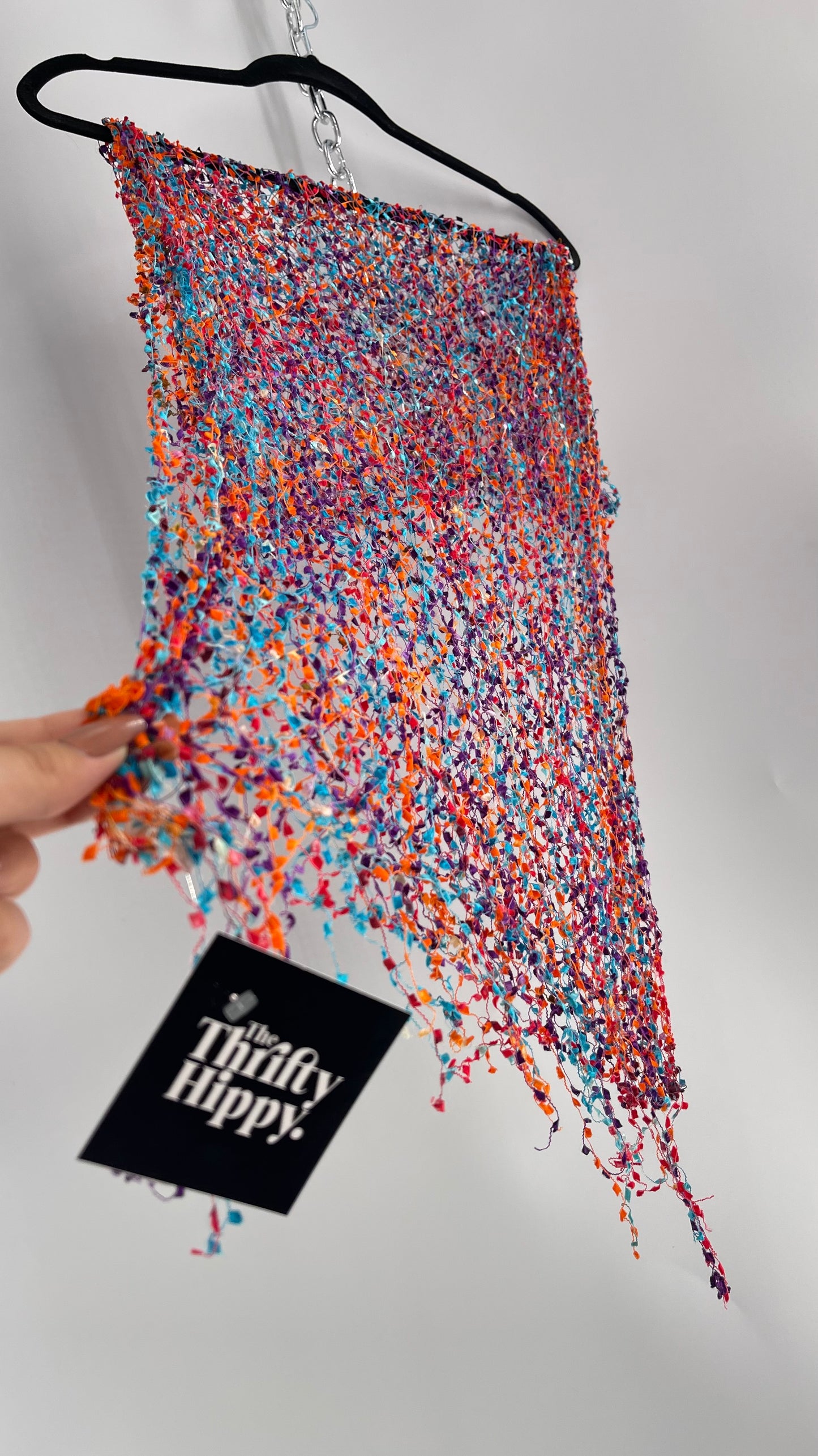 Vintage Negative Space Confetti Scarf Red, Teal, Orange, Blue