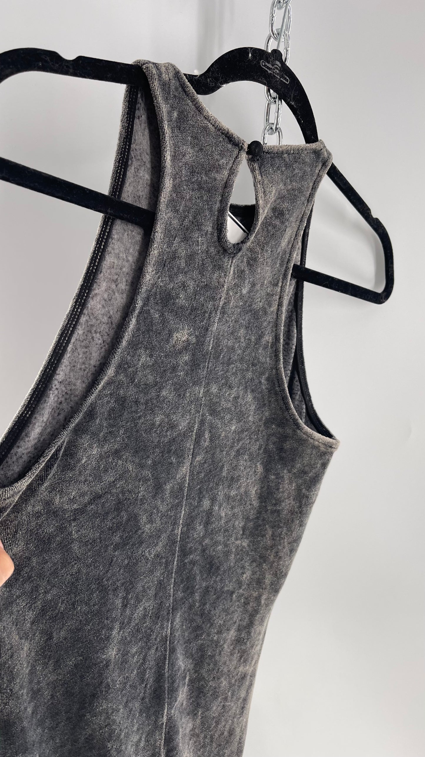 Free People Charcoal Acid Wash Velour Terry Cloth Bodysuit (Small)