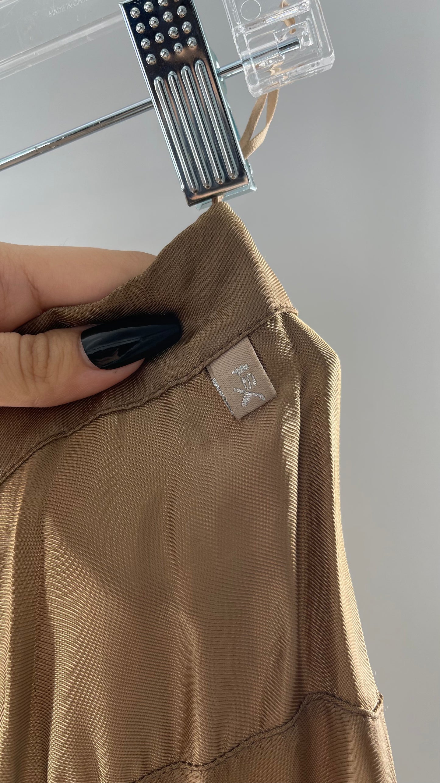Ysatis Greece Bronze Metallic Fabric Skirt with Dainty Feminine Bow Detailing on Side (1)