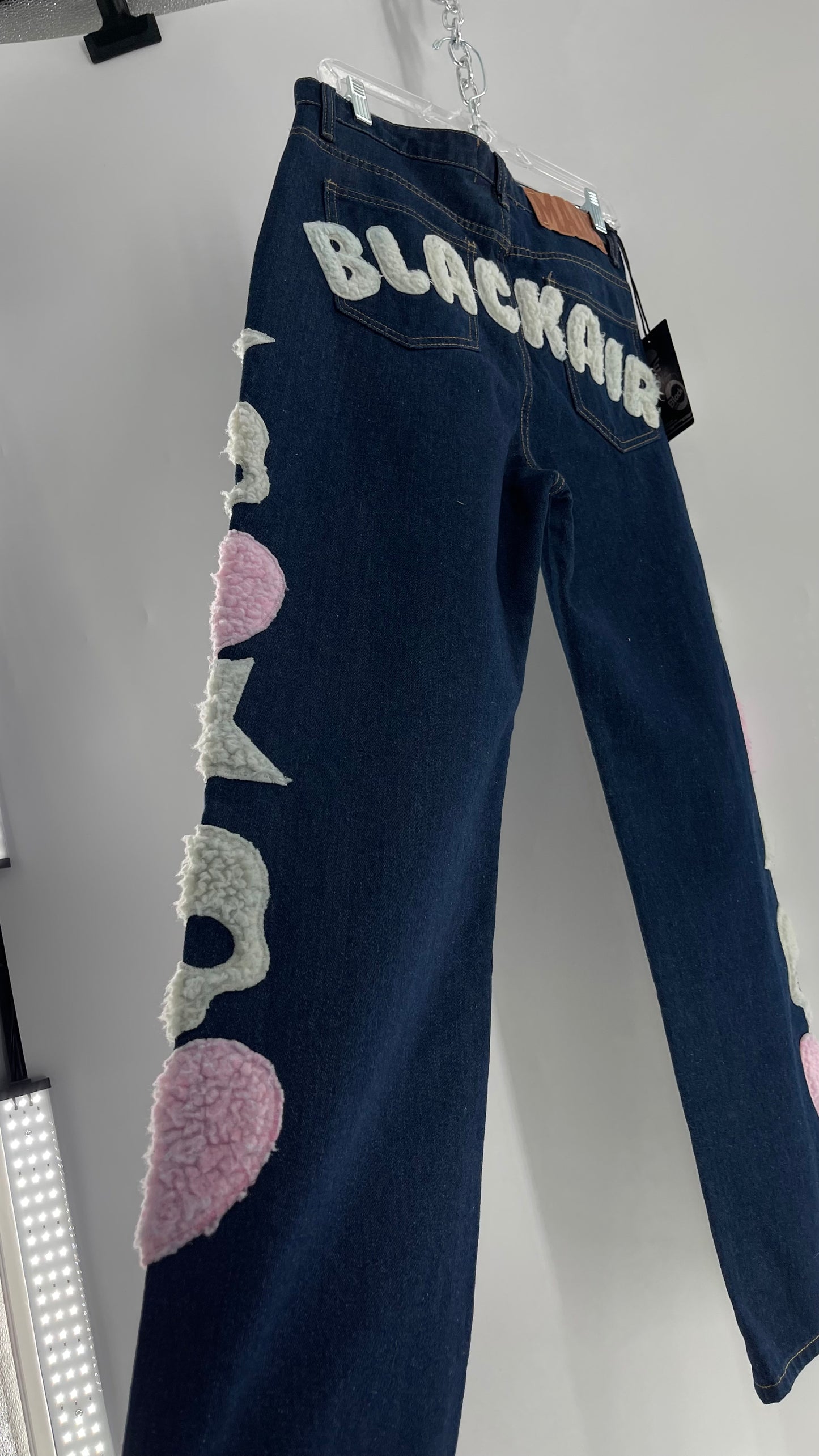 MadeExtreme Dark Wash Denim with Skull/Heart Patches and Bum Embroidery (Medium 8)