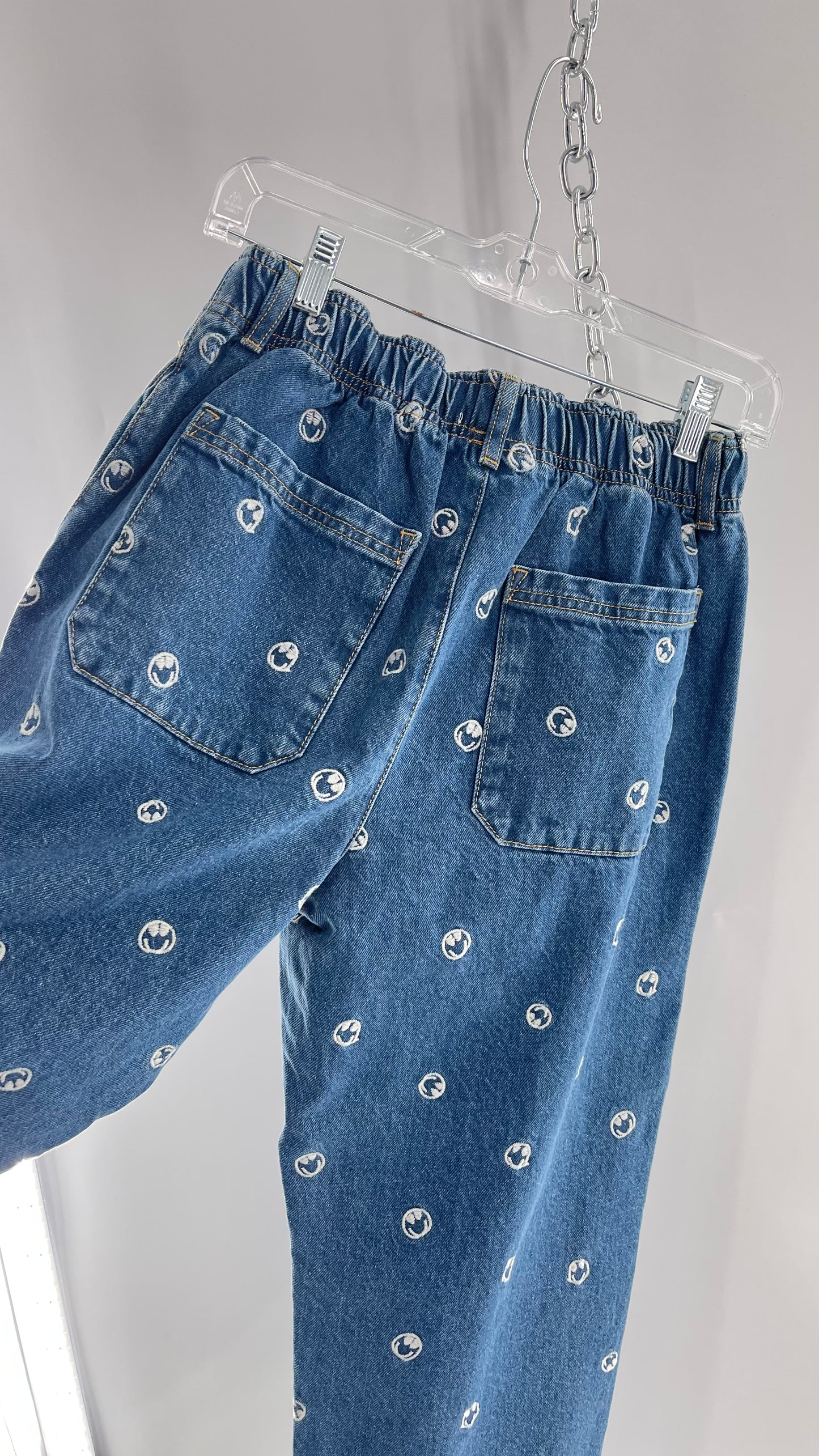 BDG Smiley Face Embroidered Baggy Wide Leg Medium Wash Jeans (Small)