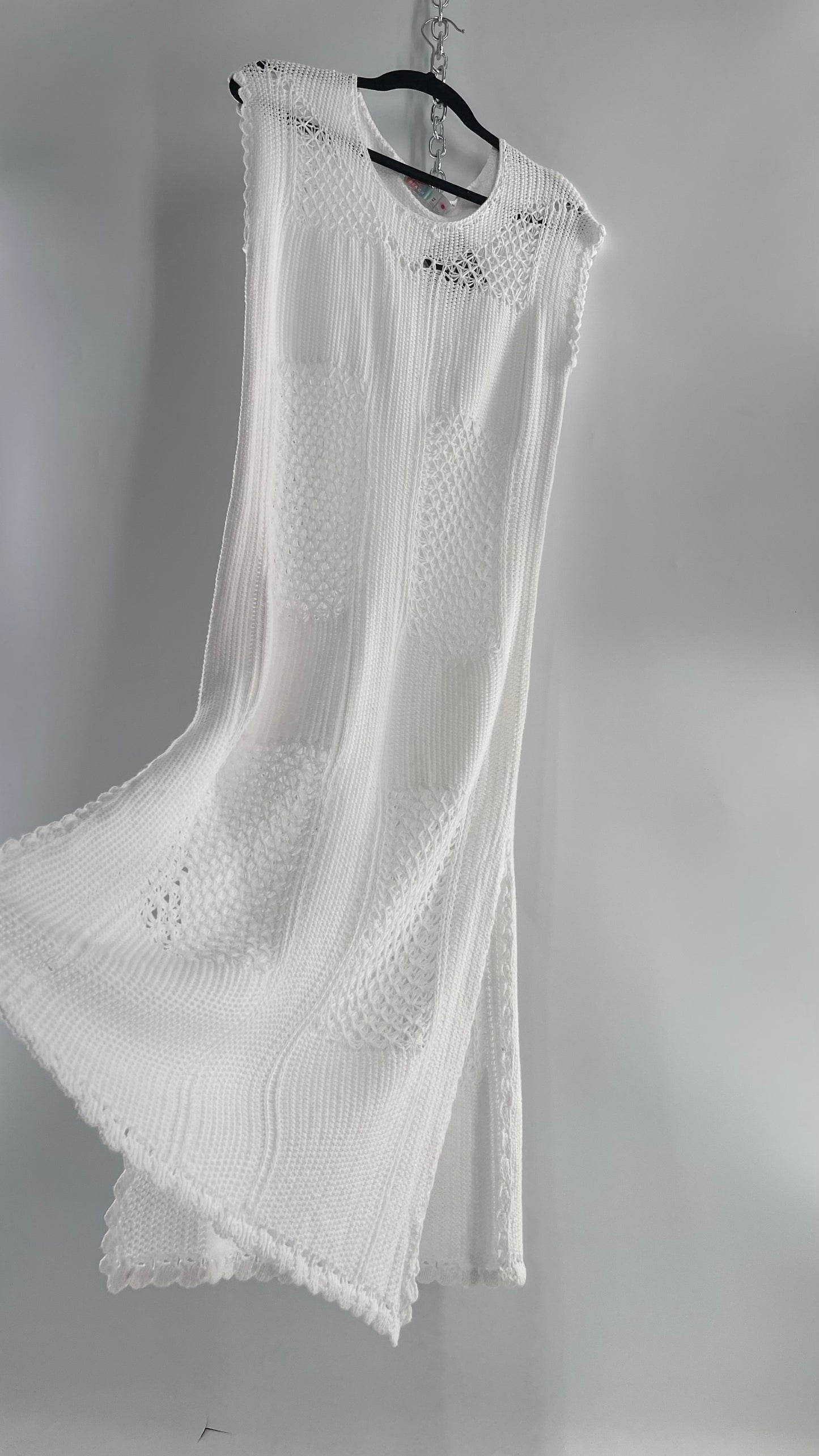 Free People White Crochet Knit Maxi Dress (XS)