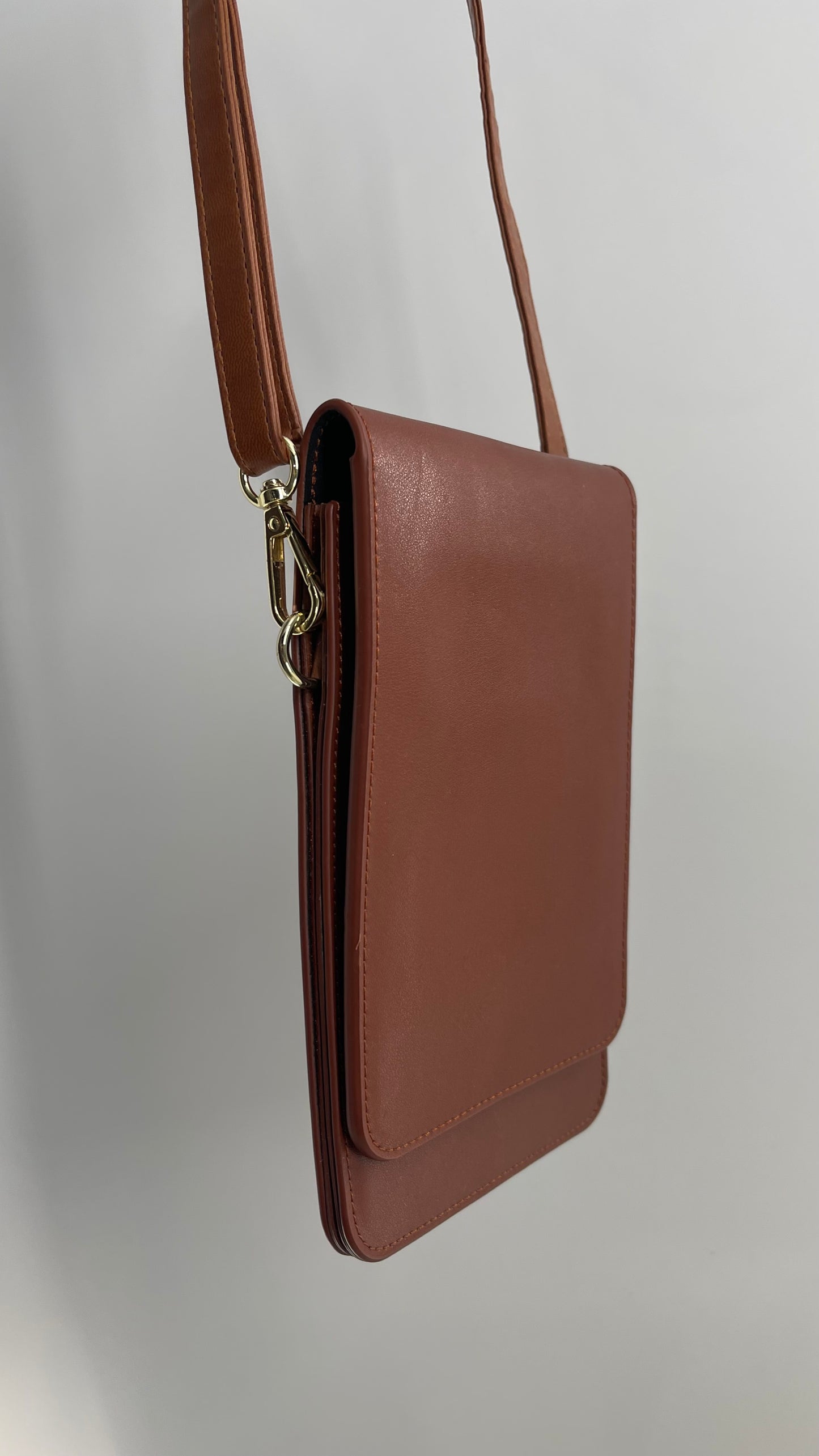 Free People Leather Brown Phone Purse with Card Slits and ID Section