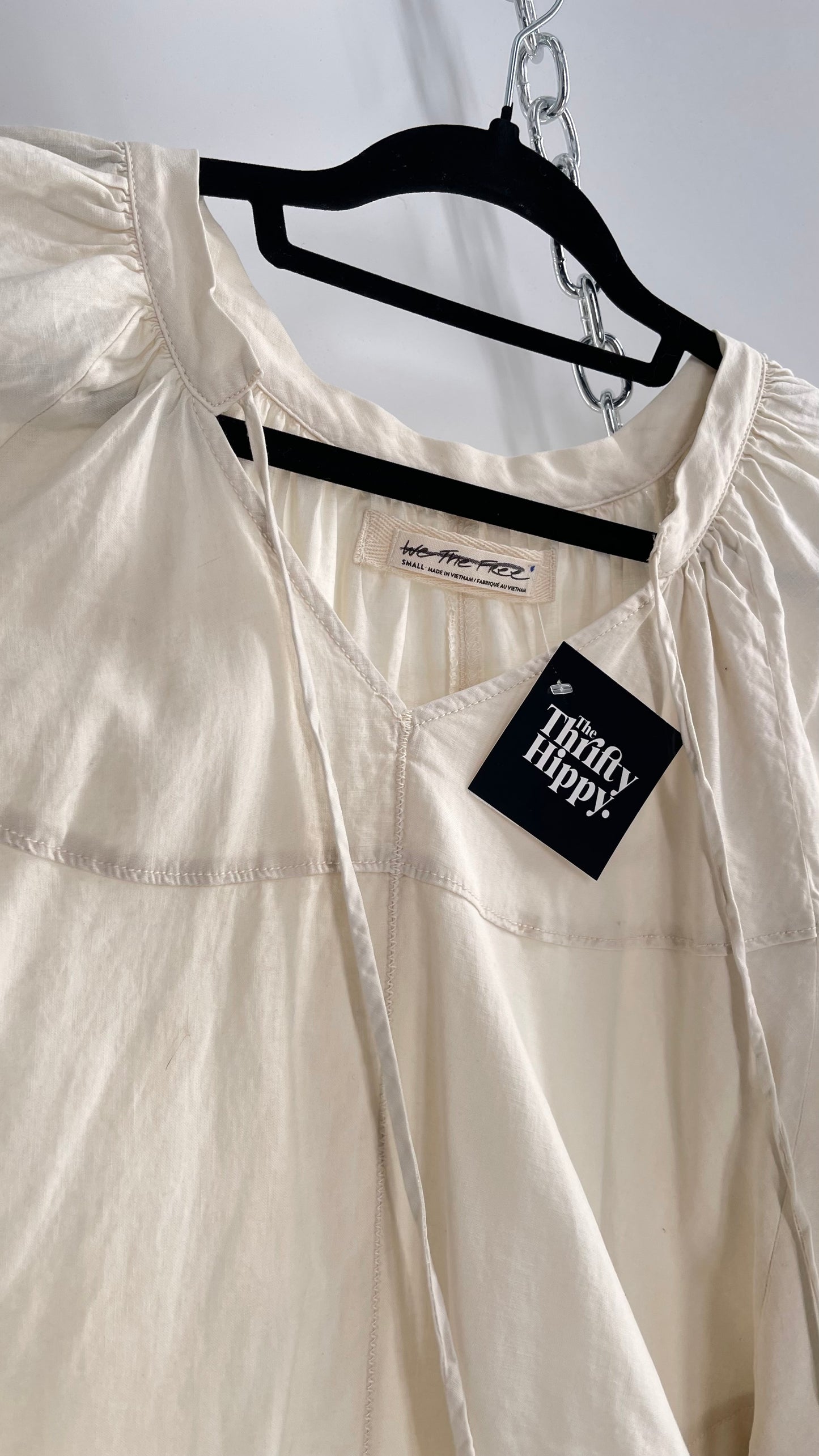 Free People Beige Off White Billow/ Prairie Sleeve Cape Blouse (Small)