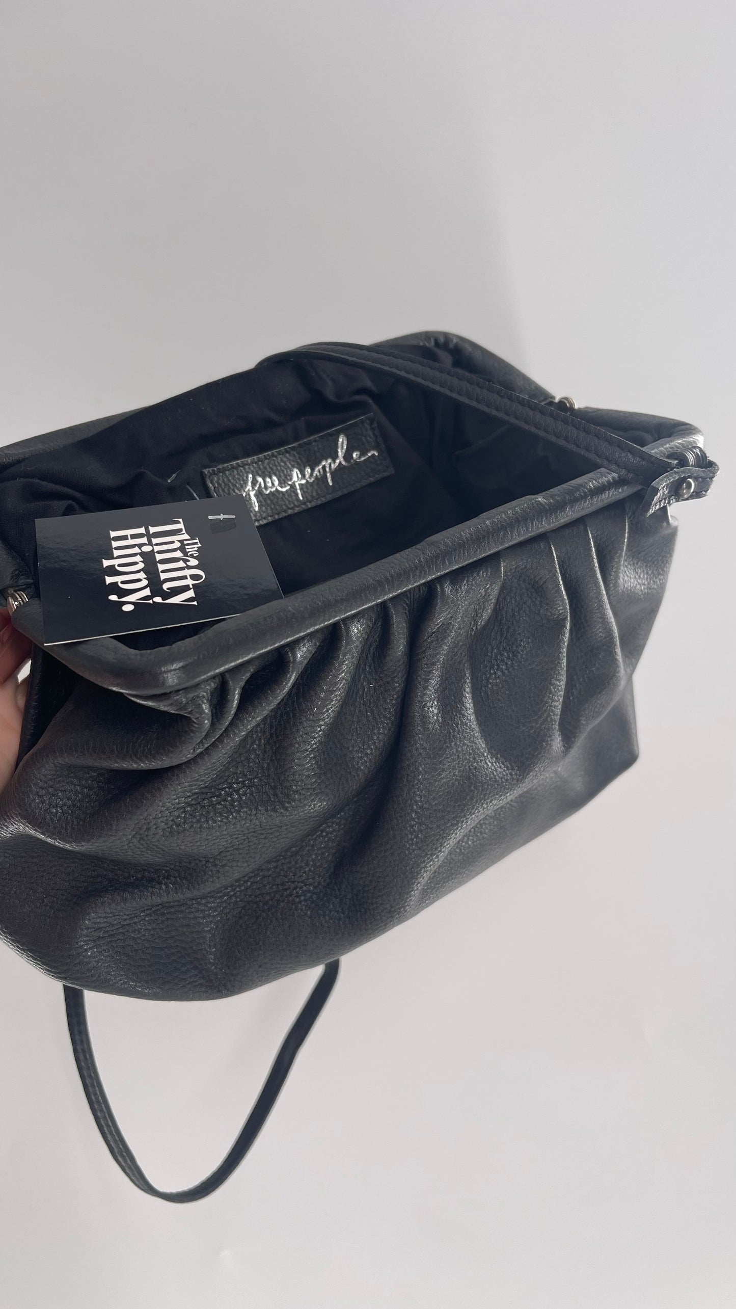 Free People Black Leather Pouch Clutch Style Purse
