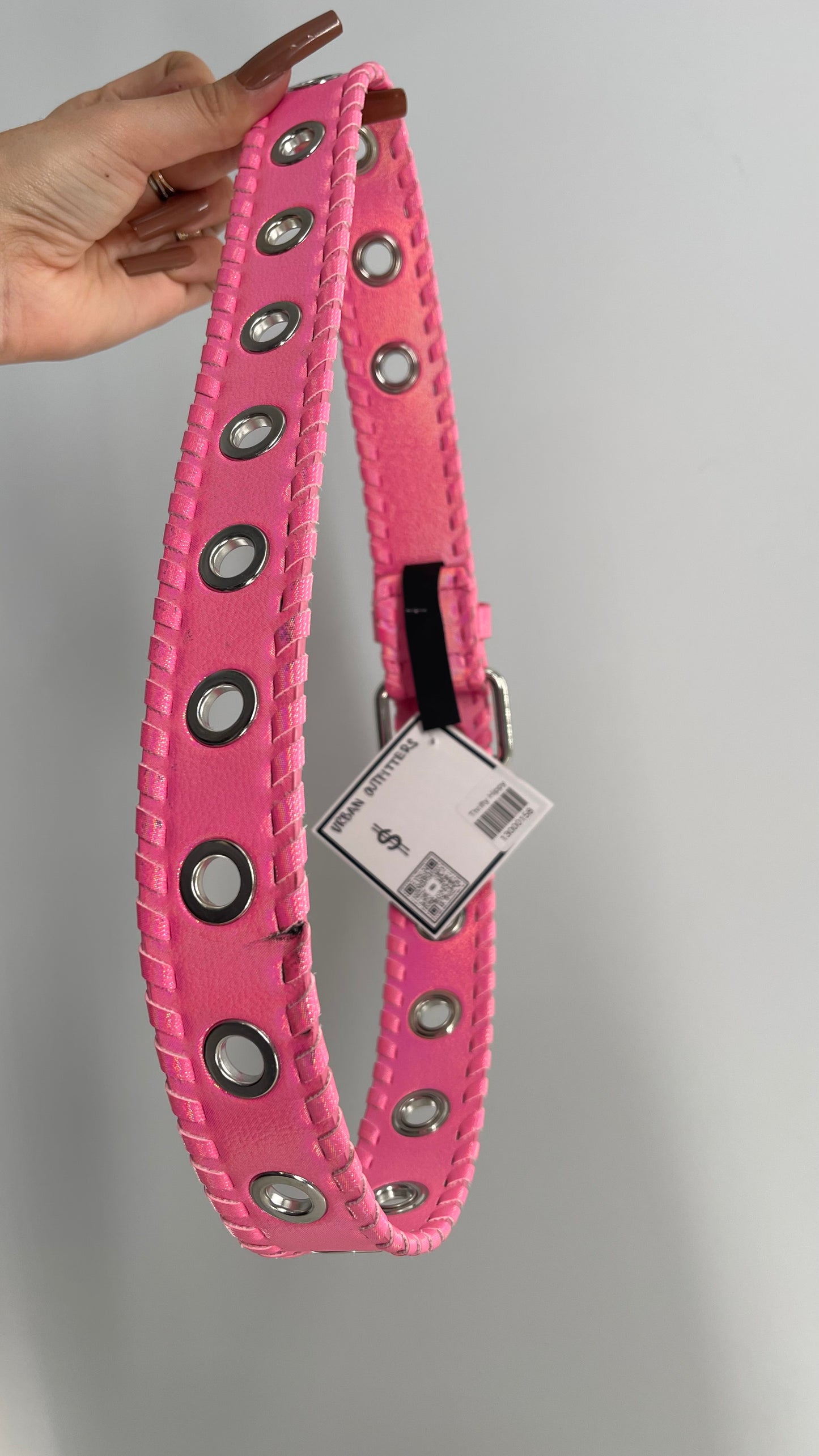 Urban Outfitters Iridescent Pink Belt with Exaggerated Grommets (Medium)