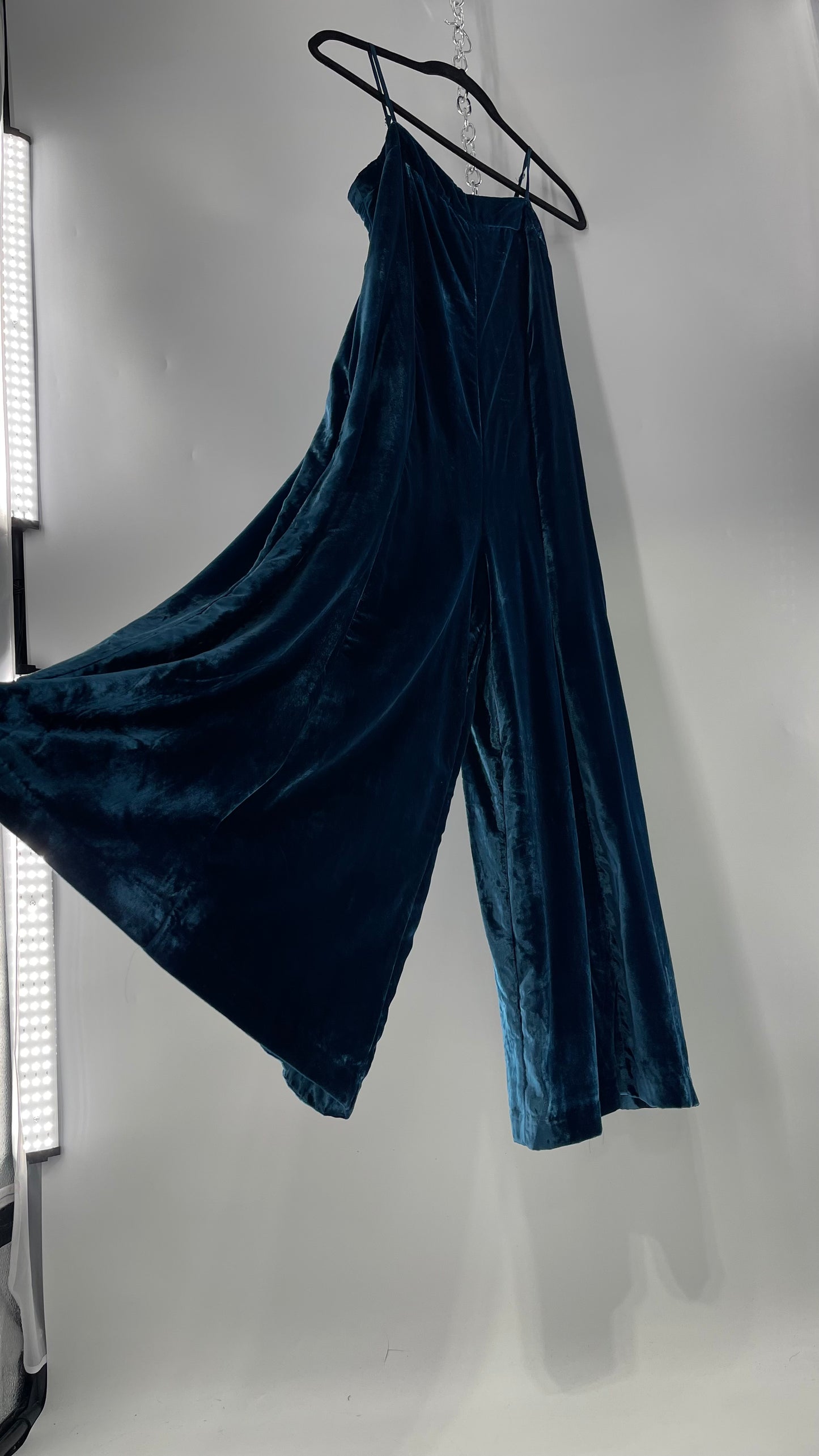Anthropologie Blue Velvet Velour Wide Leg Jumpsuit (2)