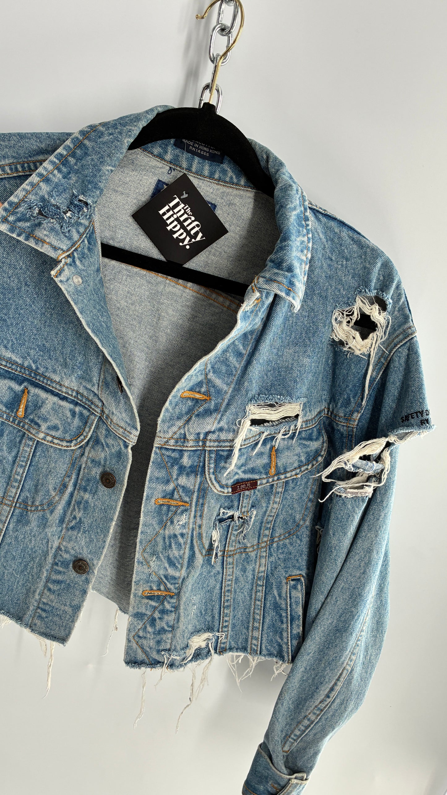 Vintage LEE Distressed Denim Cropped Jacket (Medium)