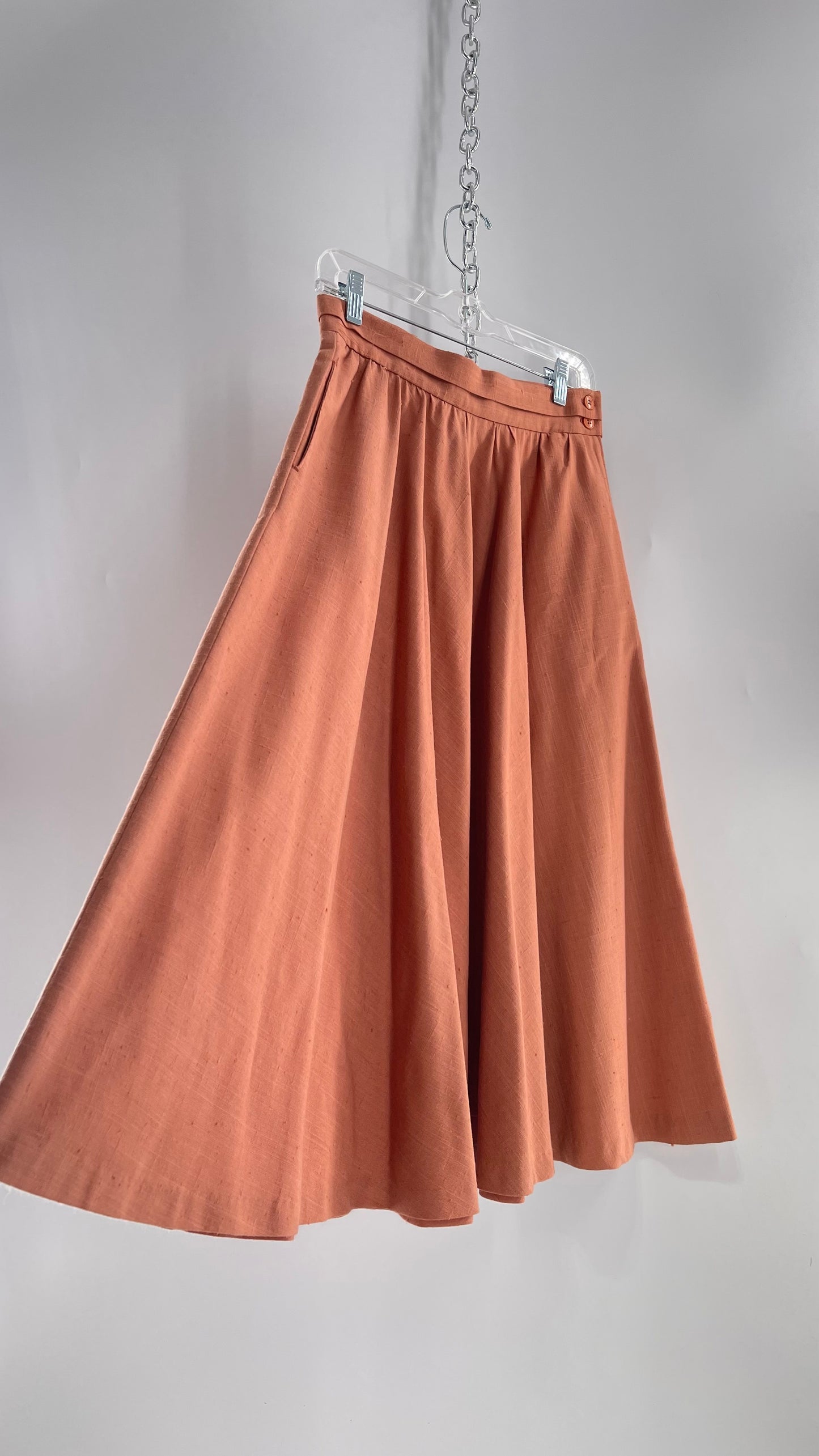 Vintage David N Linen Look Apricot Pink/Orange Circle Skirt with Pockets (9/10)