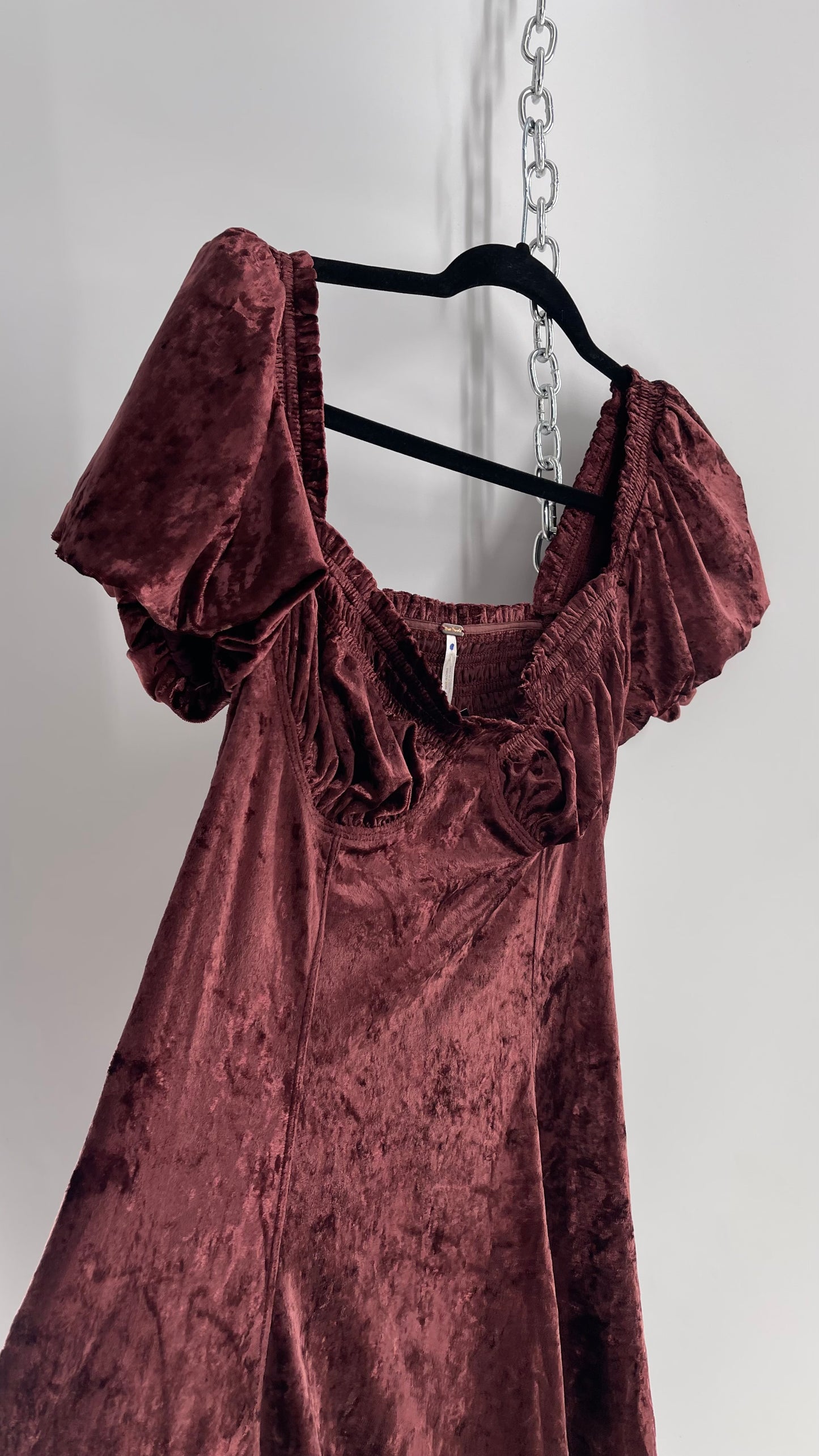 Free People Velour Plum Bustier Milkmaid Dress with Bubble Puff Sleeves (2)