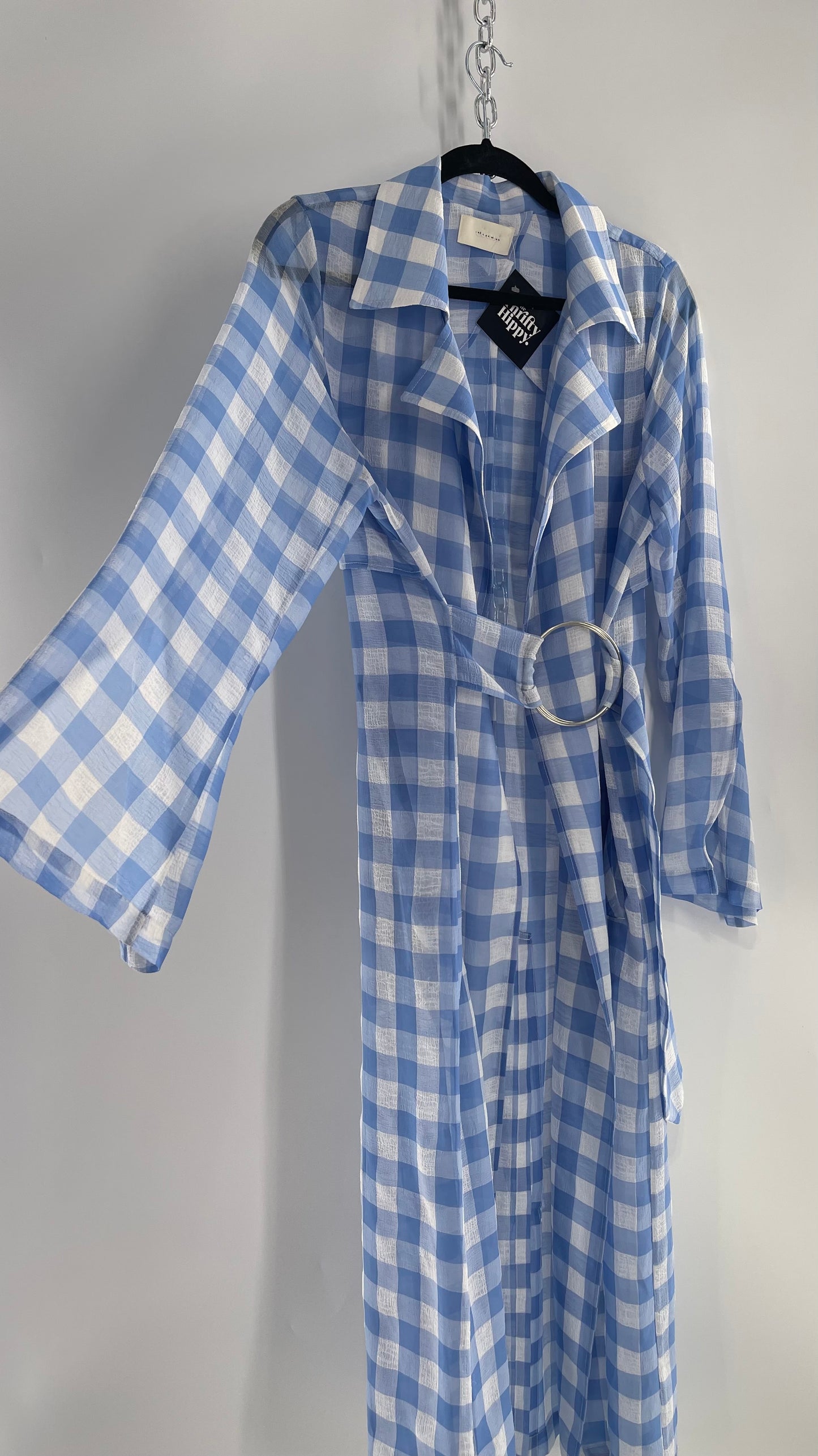 Capulet Anthropologie Gingham Baby Blue Coat/Cape (S)