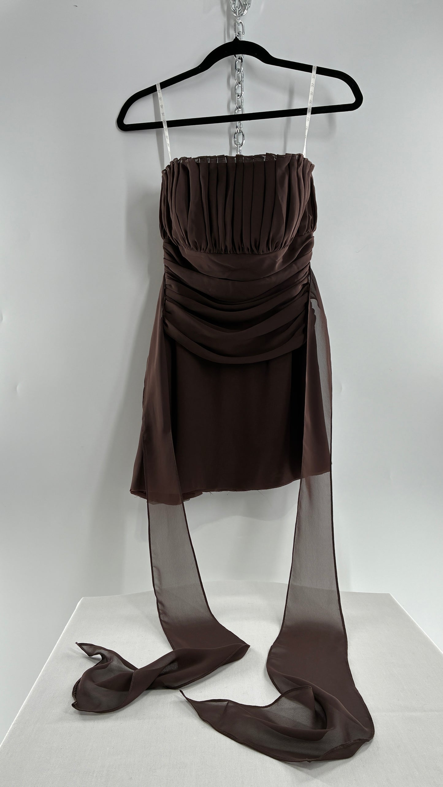 Vintage Brown Ruched Chopped Blouse with Pleated Bust (6)