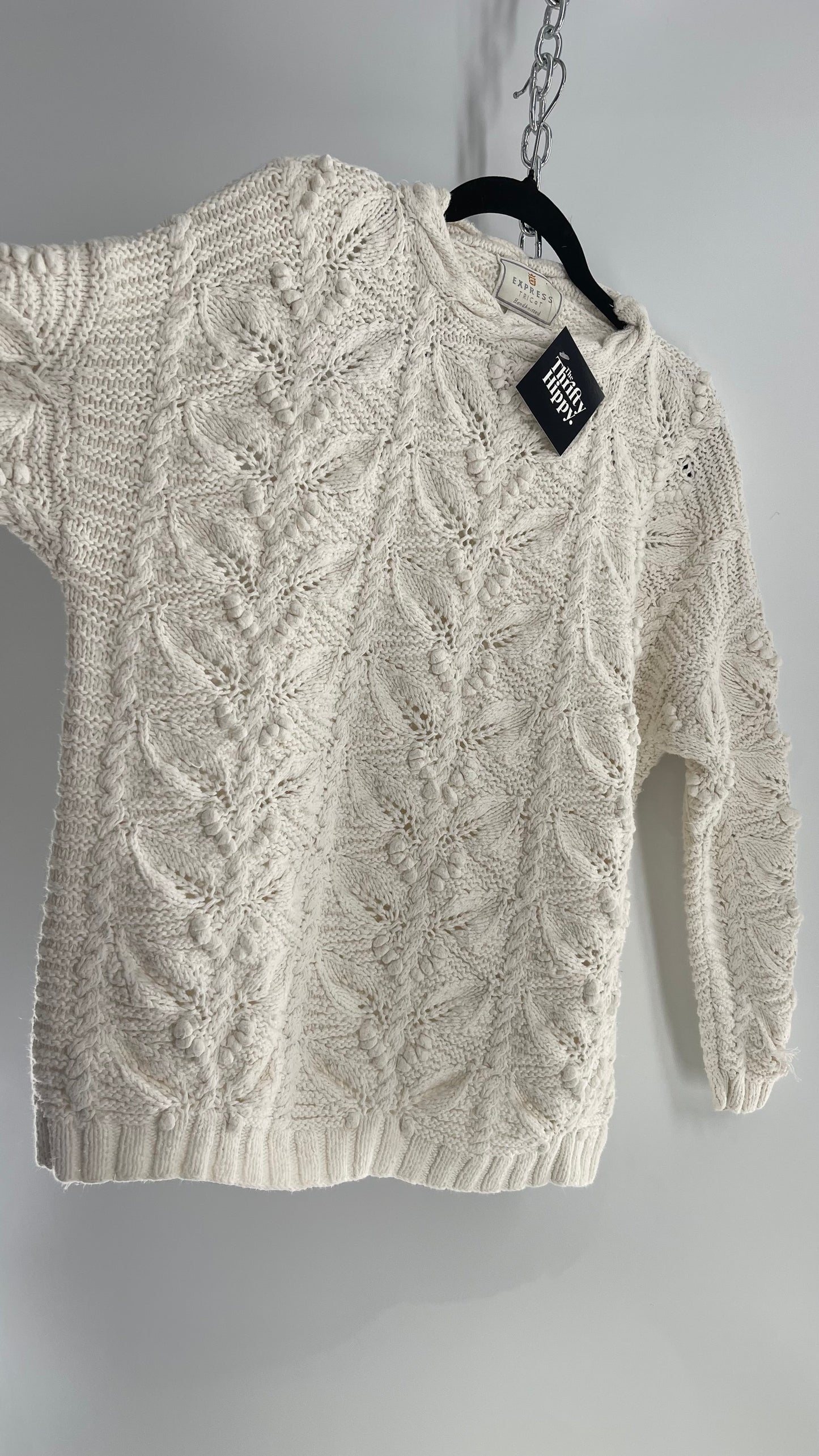 Vintage EXPRESS Tricot Hand-knitted Off White Heavy Sweater (Large)