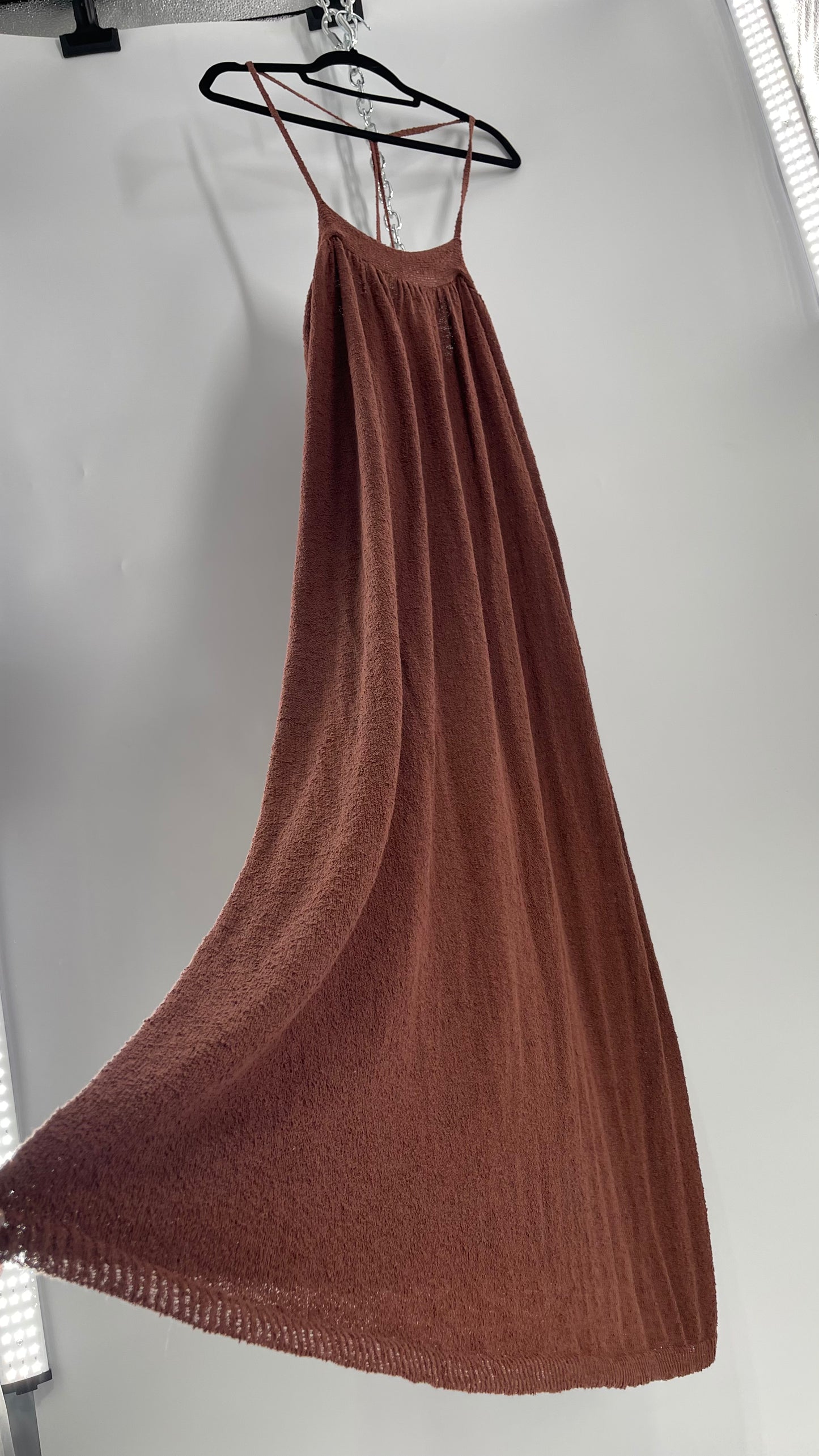 Free People Slinky Textured Brown Knit Full Length Dress (Small)