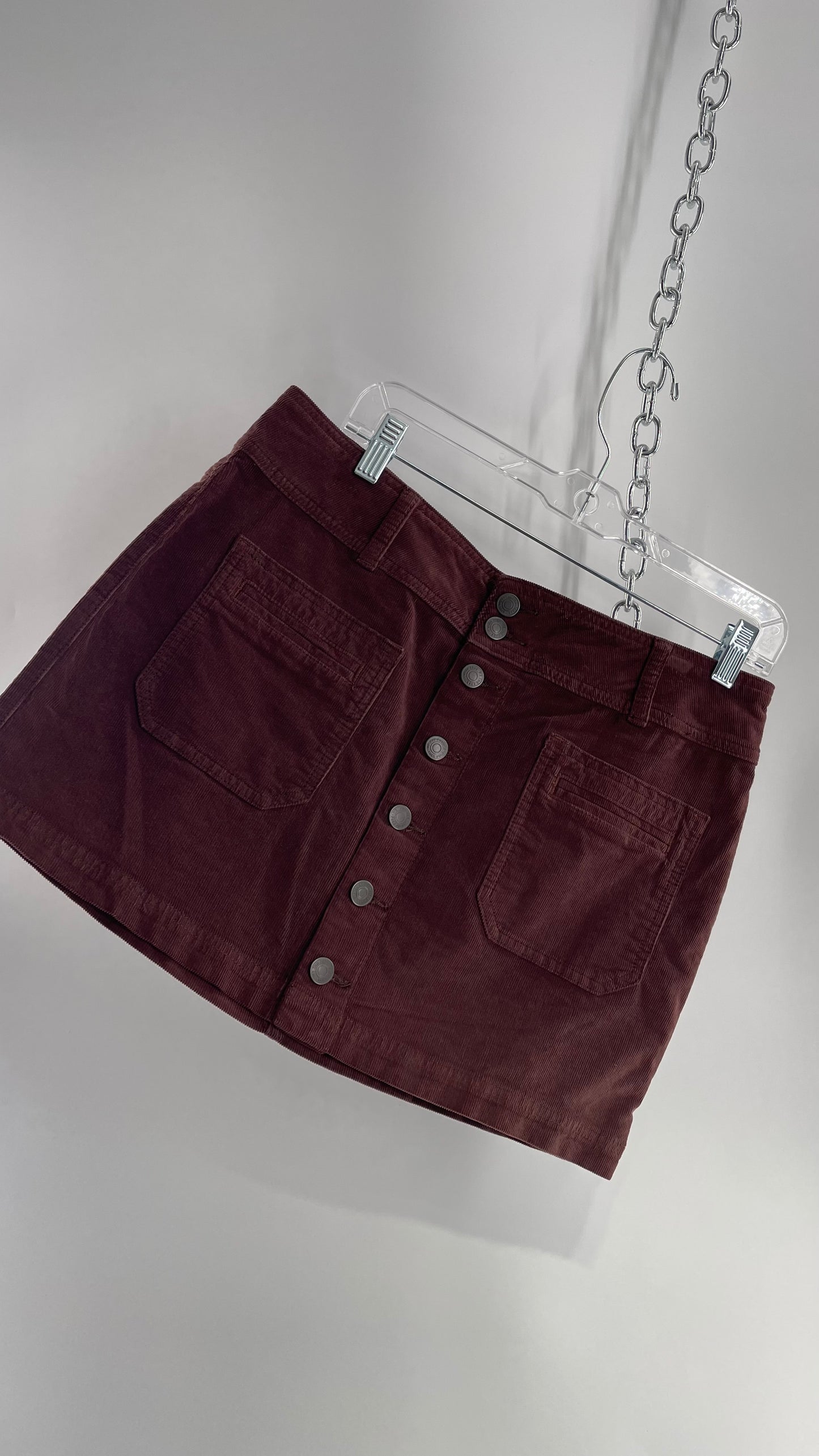 Free People Brown Corduroy Button Front Mini Skirt with Front Pockets (29)