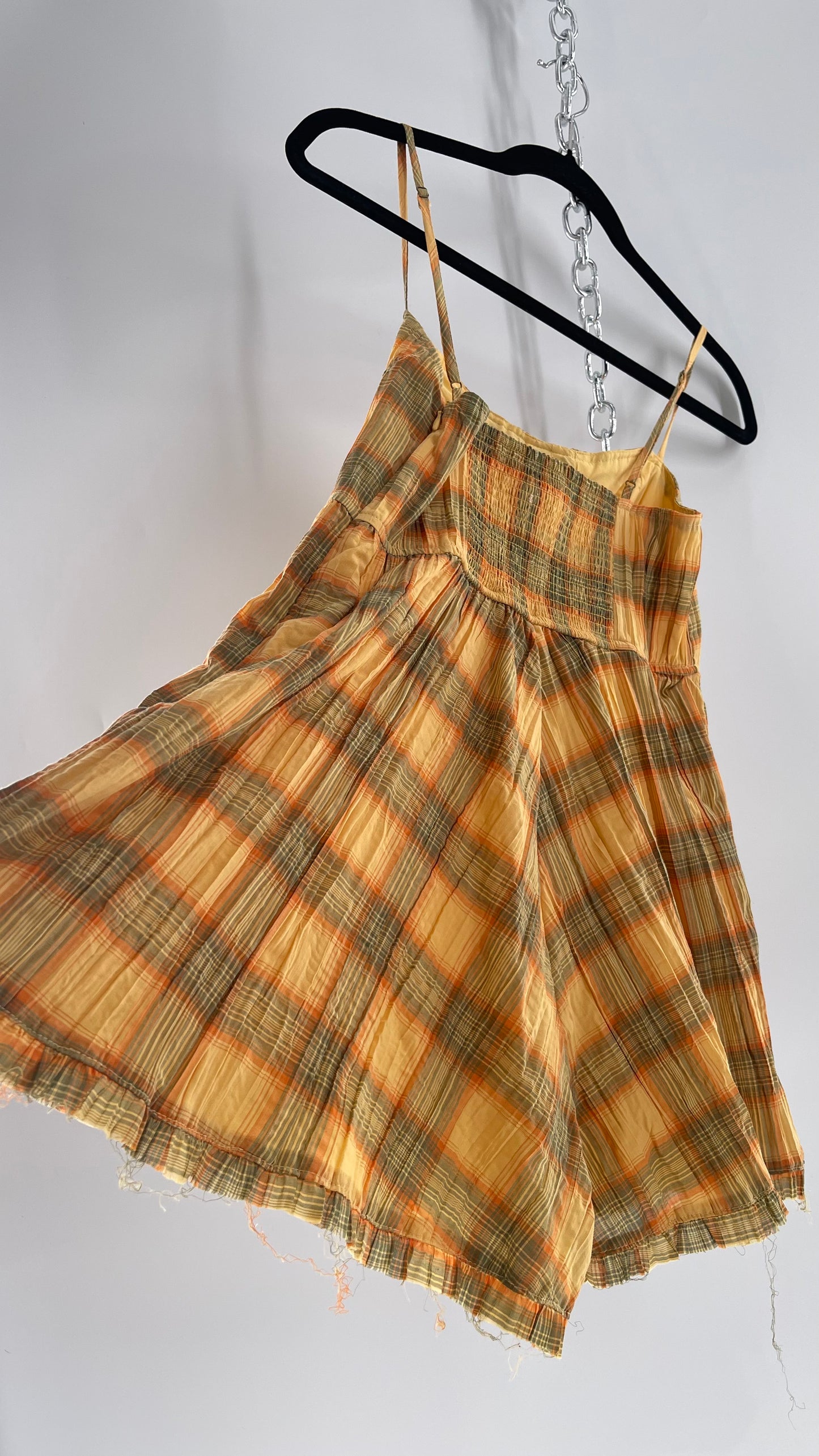 Urban Outfitters Yellow Plaid Playsuit Romper with Faux Bustier Stitching (Small)