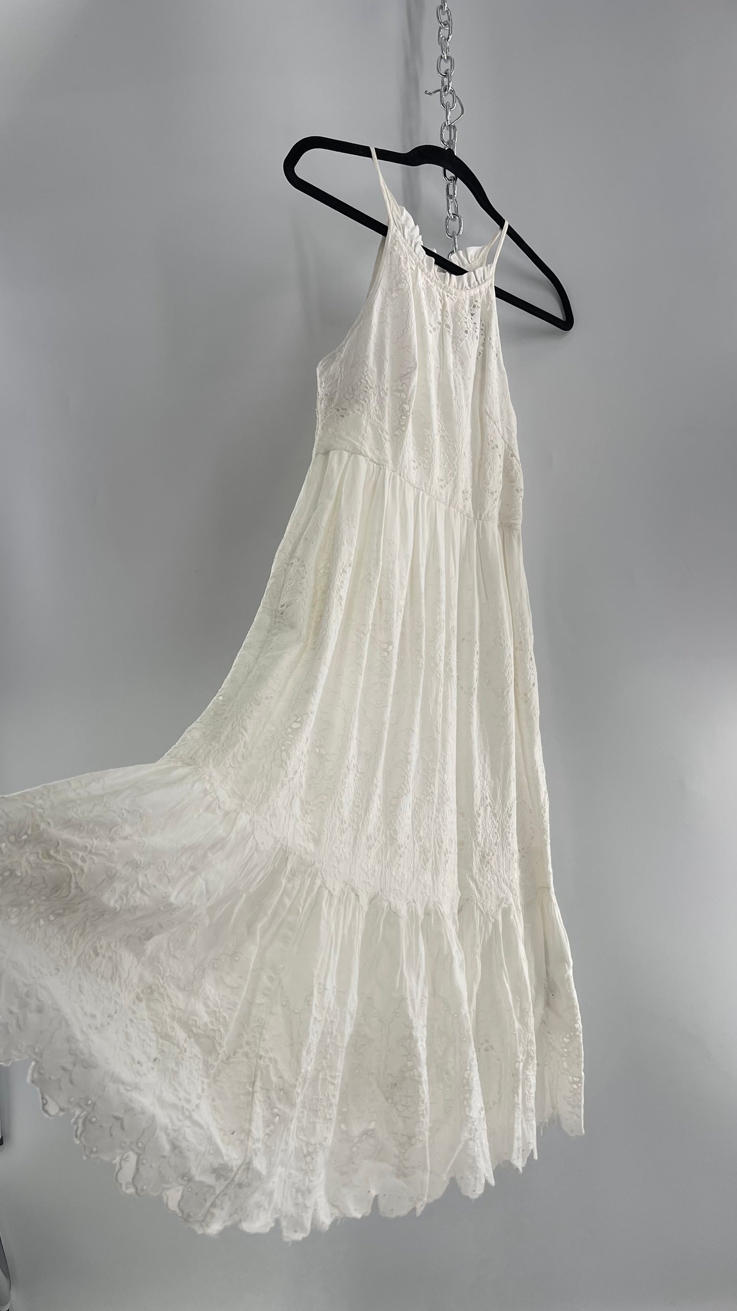 Maeve White Eyelet Tiered Lace Cotton Midi Dress (2)