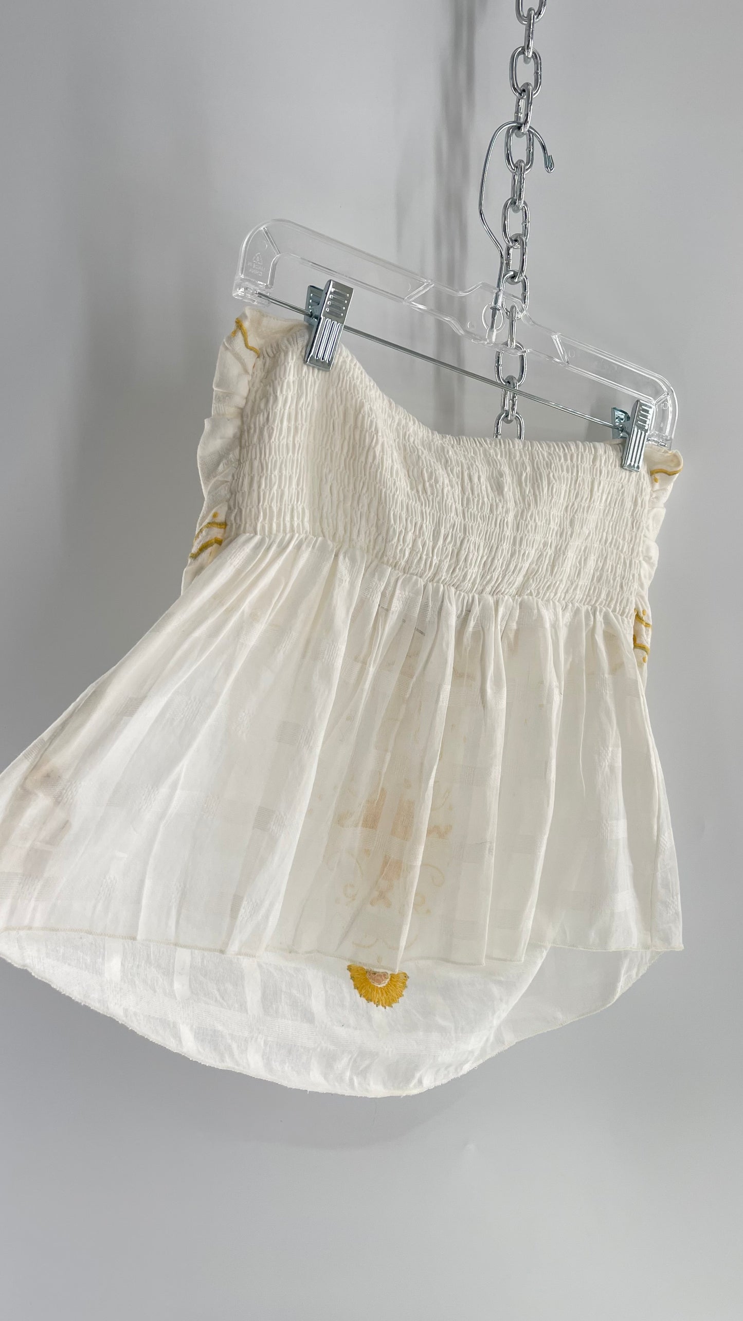 Intimately Free People White Cotton Tube Tank with Yellow Embroidered Detailing (L)