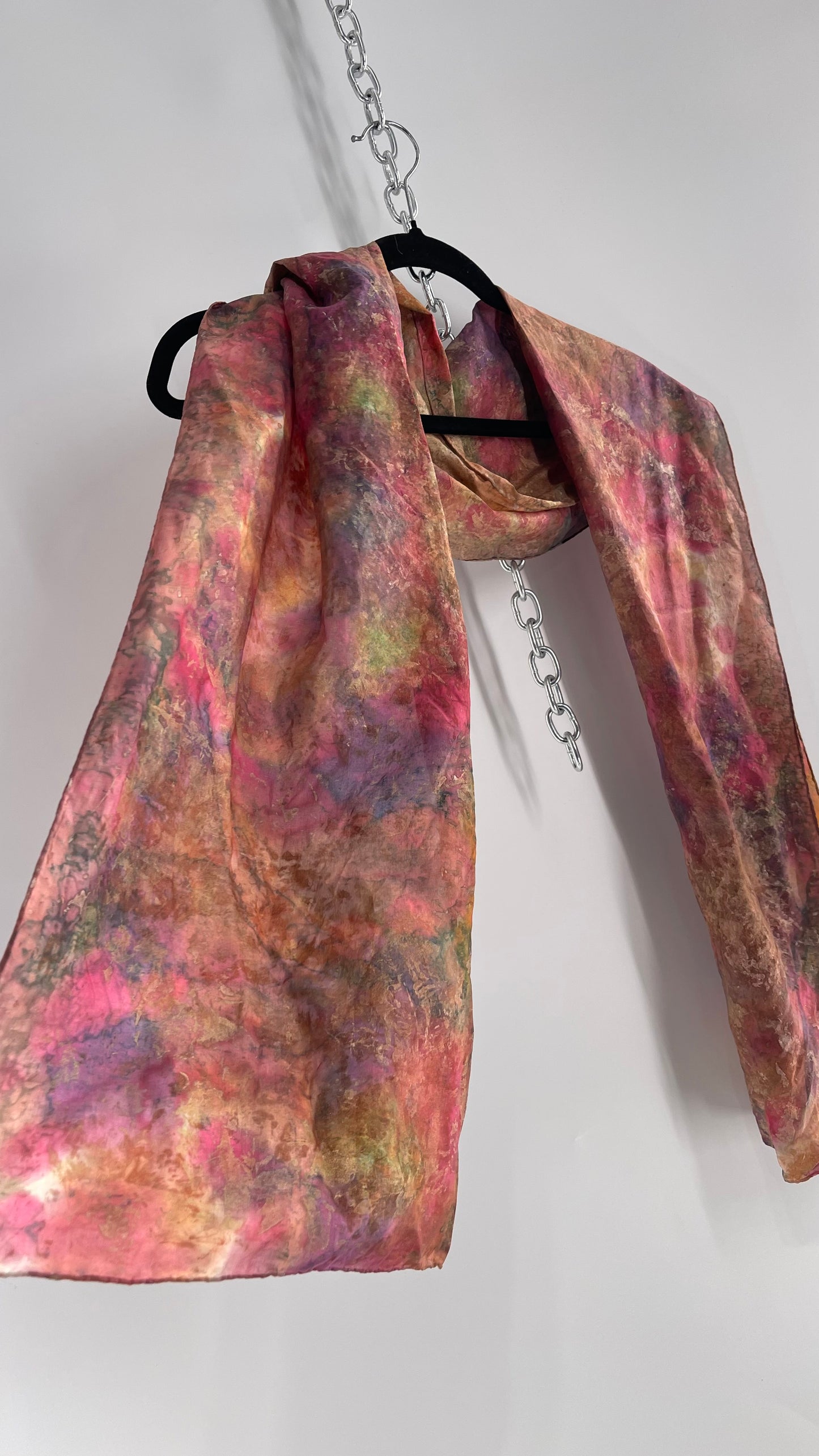 Vintage 100% Silk Damask Watercolor Gold Shimmer Scarf