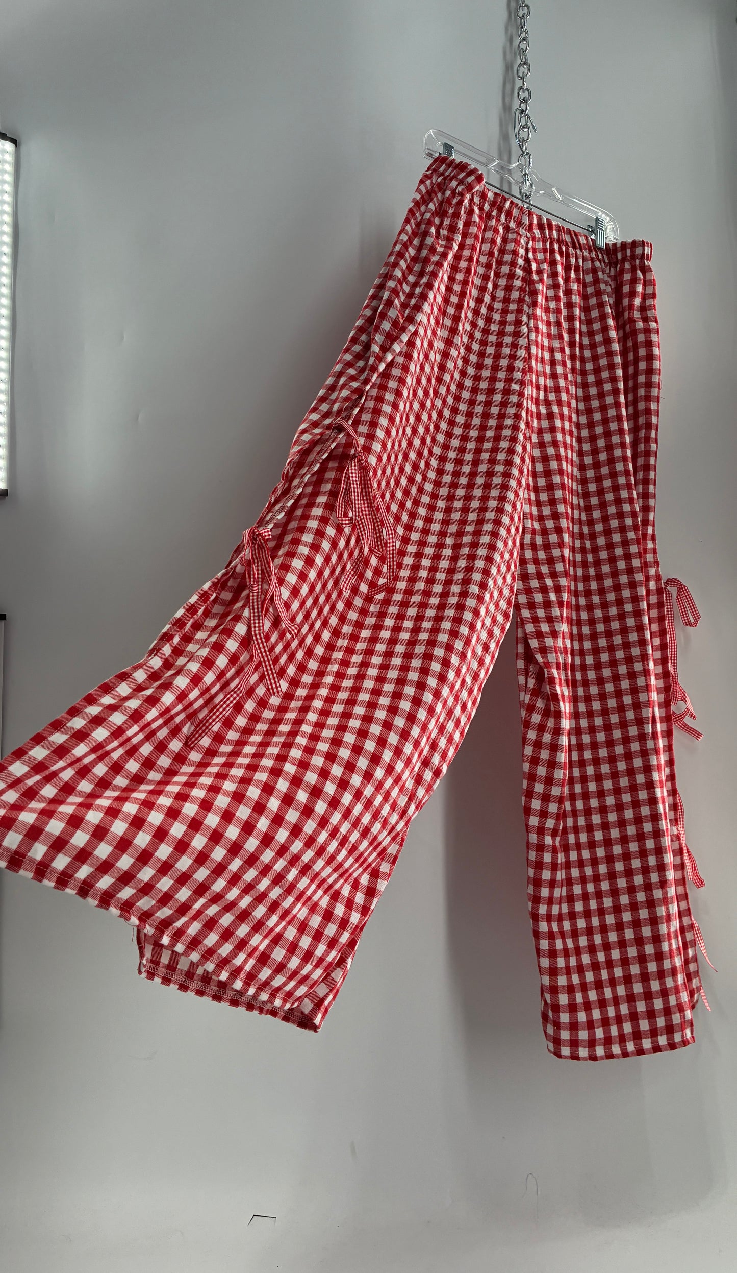 Gingham Wide Leg Picnic Pants with Ribbon Detailing (XXXL)