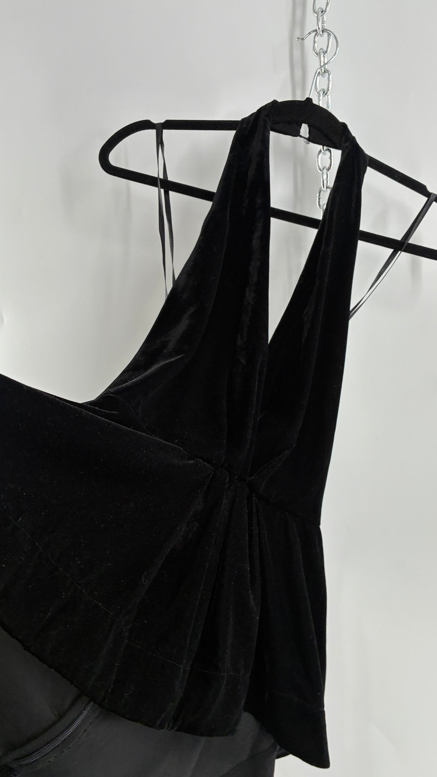 Free People Black Velvet Backless Halter (Small)
