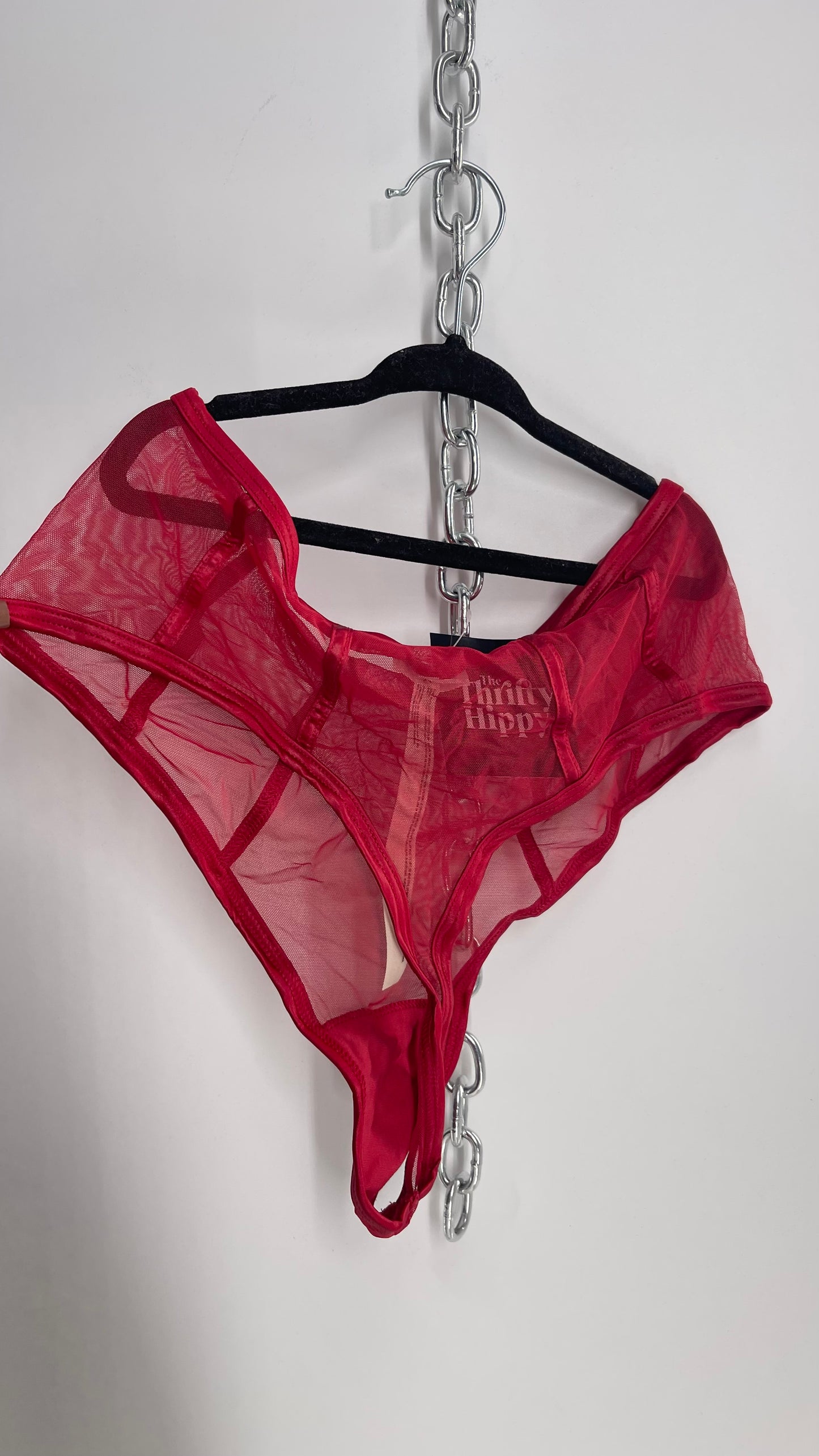 Intimately Free People NWOT Red High Waisted Thong with Red Satin Piping (Medium)
