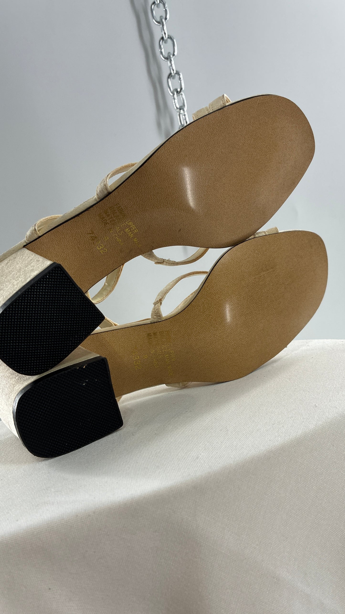 Vintage UNLISTED 1990s Strappy Ivory Block Kitten Heel Sandal (8)