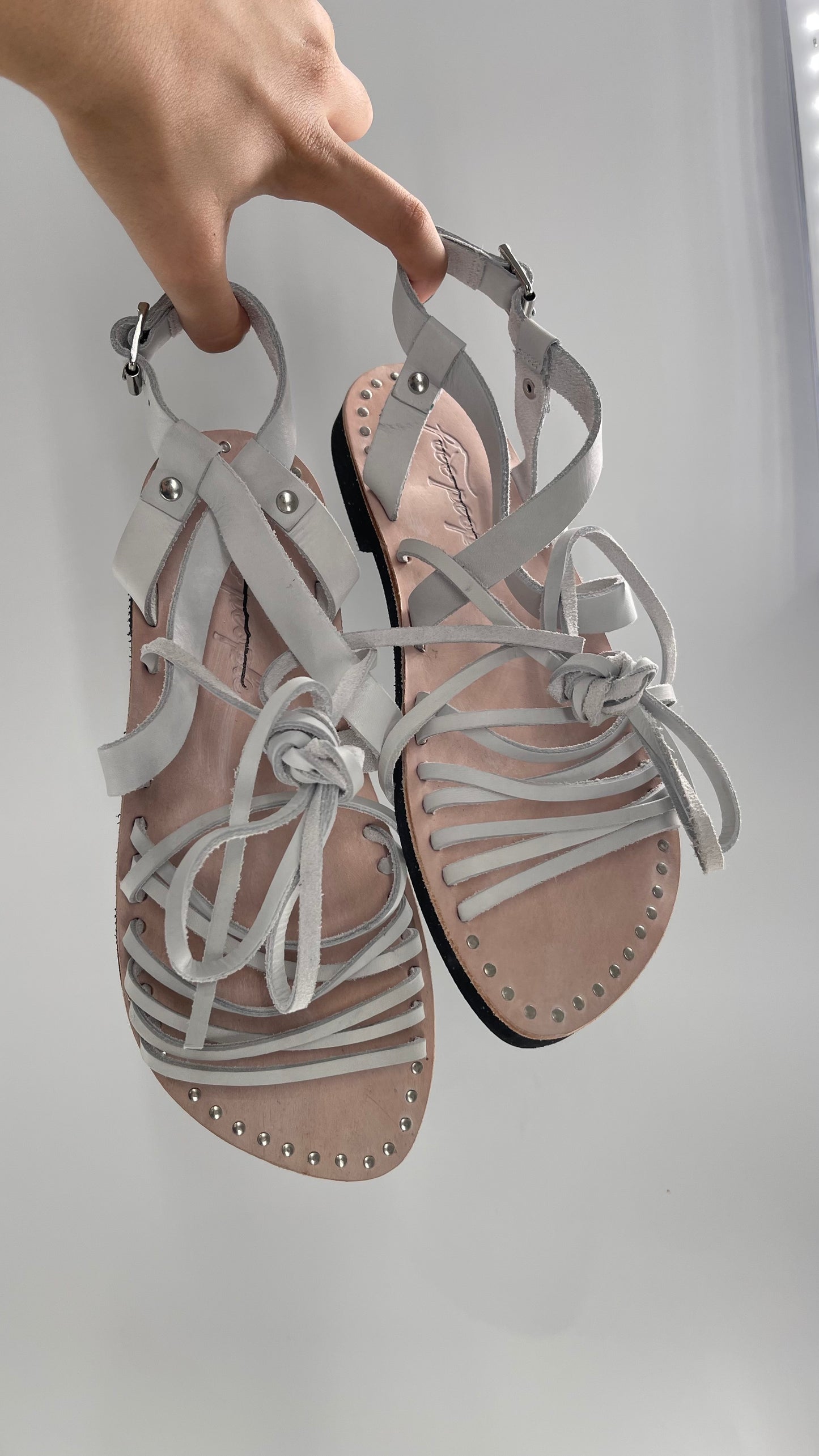 Free People Light Gray Willow Wrap Sandals with Studs (37)