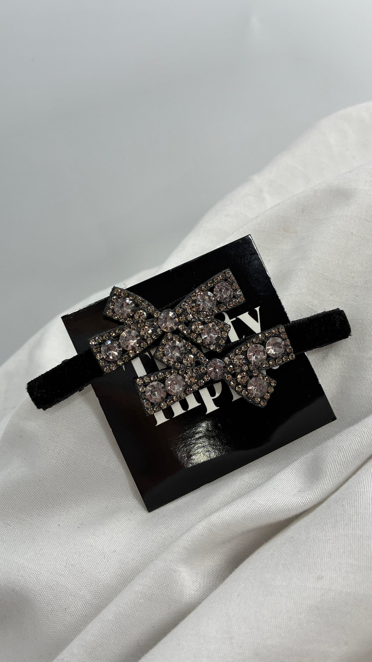 Black Velour Bow Rhinestone Hair Clips