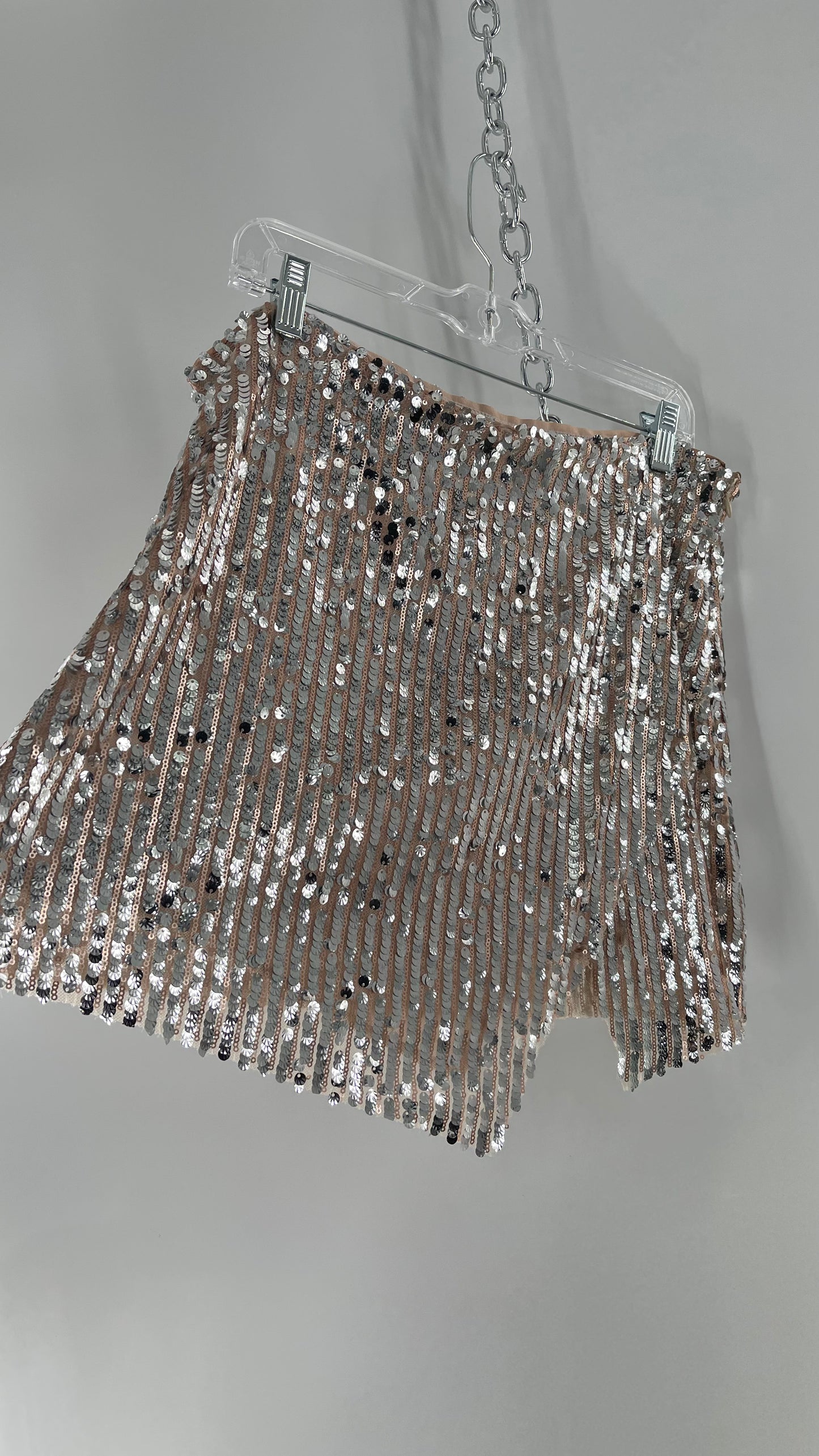 Free People Silver and Nude Sequin Shimmer Mini Skirt (14)