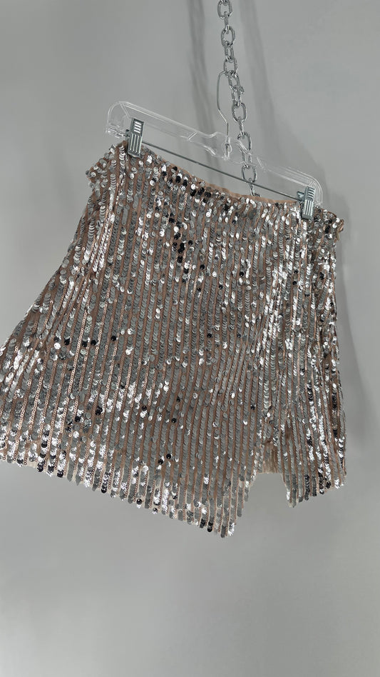 Free People Silver and Nude Sequin Shimmer Mini Skirt (14)