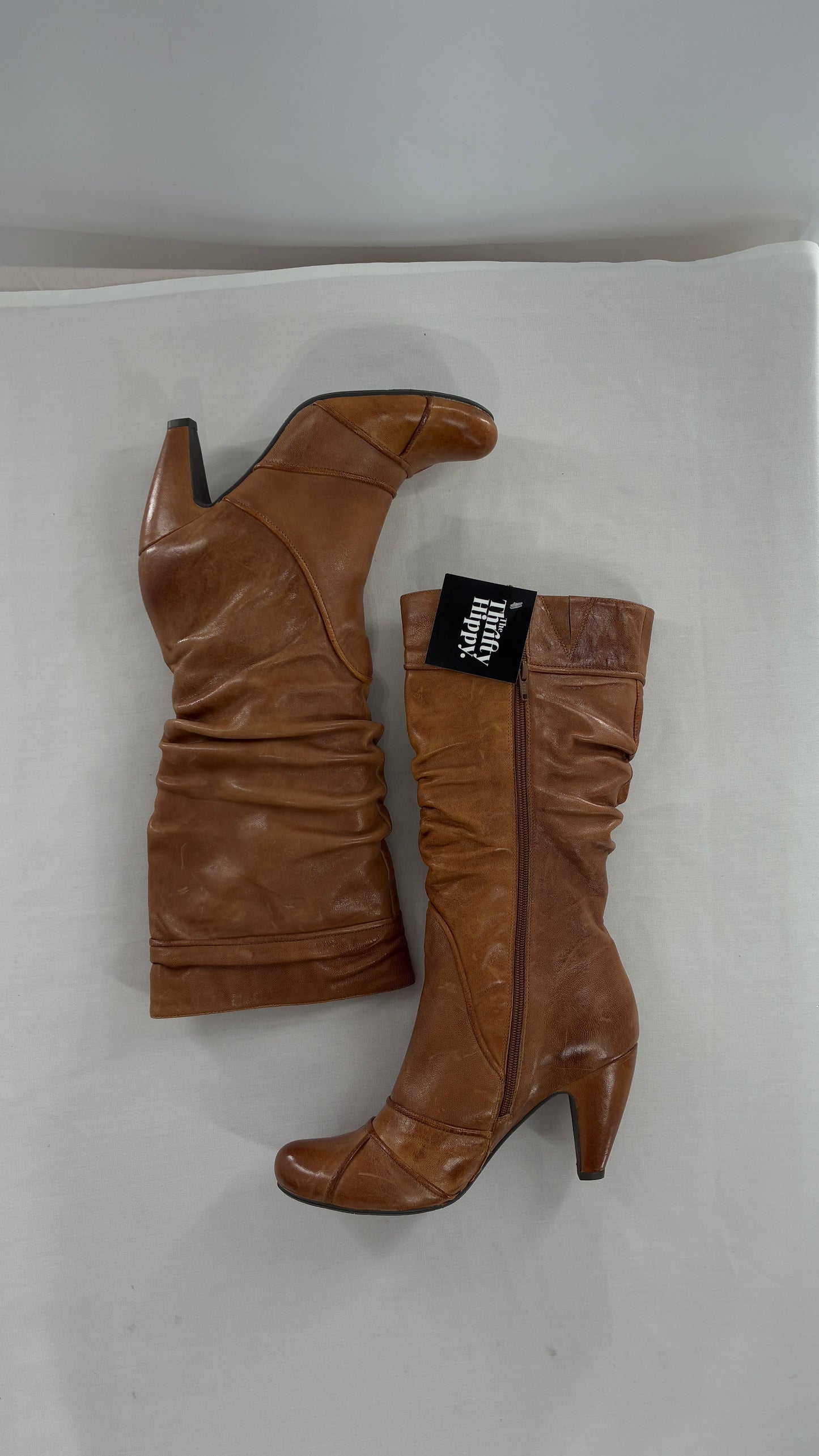MIZ MOOZ Brown Leather Stacked Round Toe Boot (10)