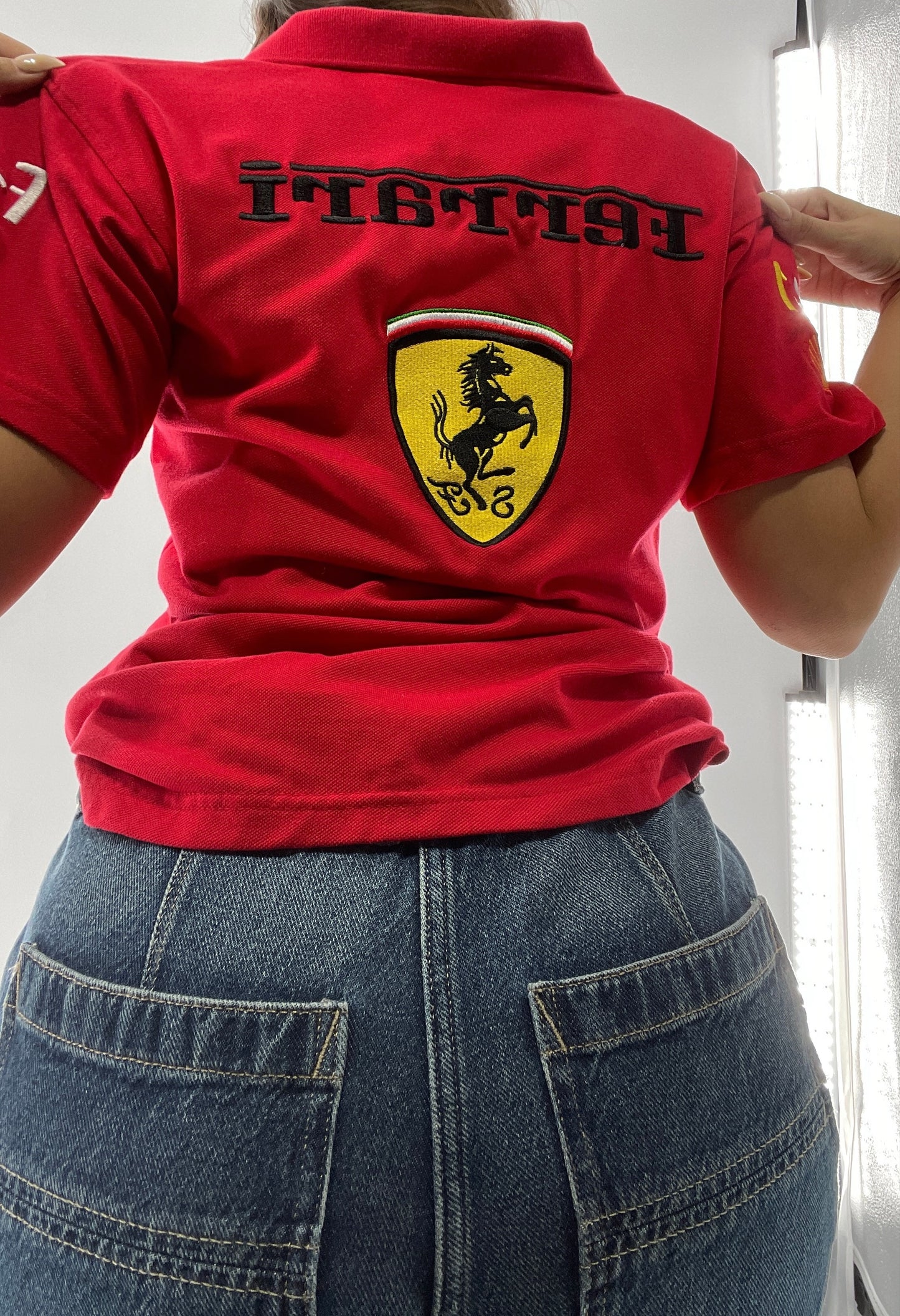Vintage Red Ferrari Polo with Old School Logo Embroidery (S)
